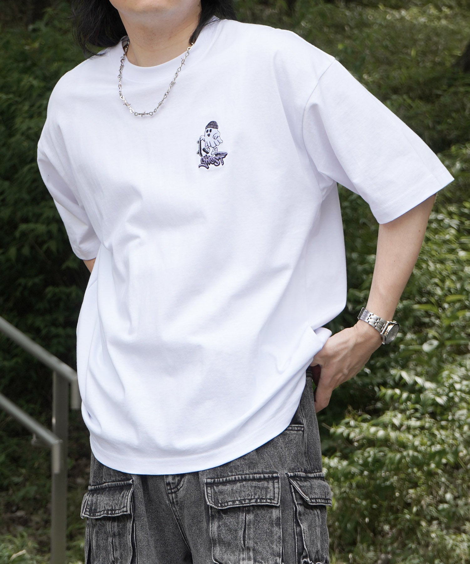25SS ゴーストワンポイント刺繍 ボックスシルエット 半袖Tシャツ
