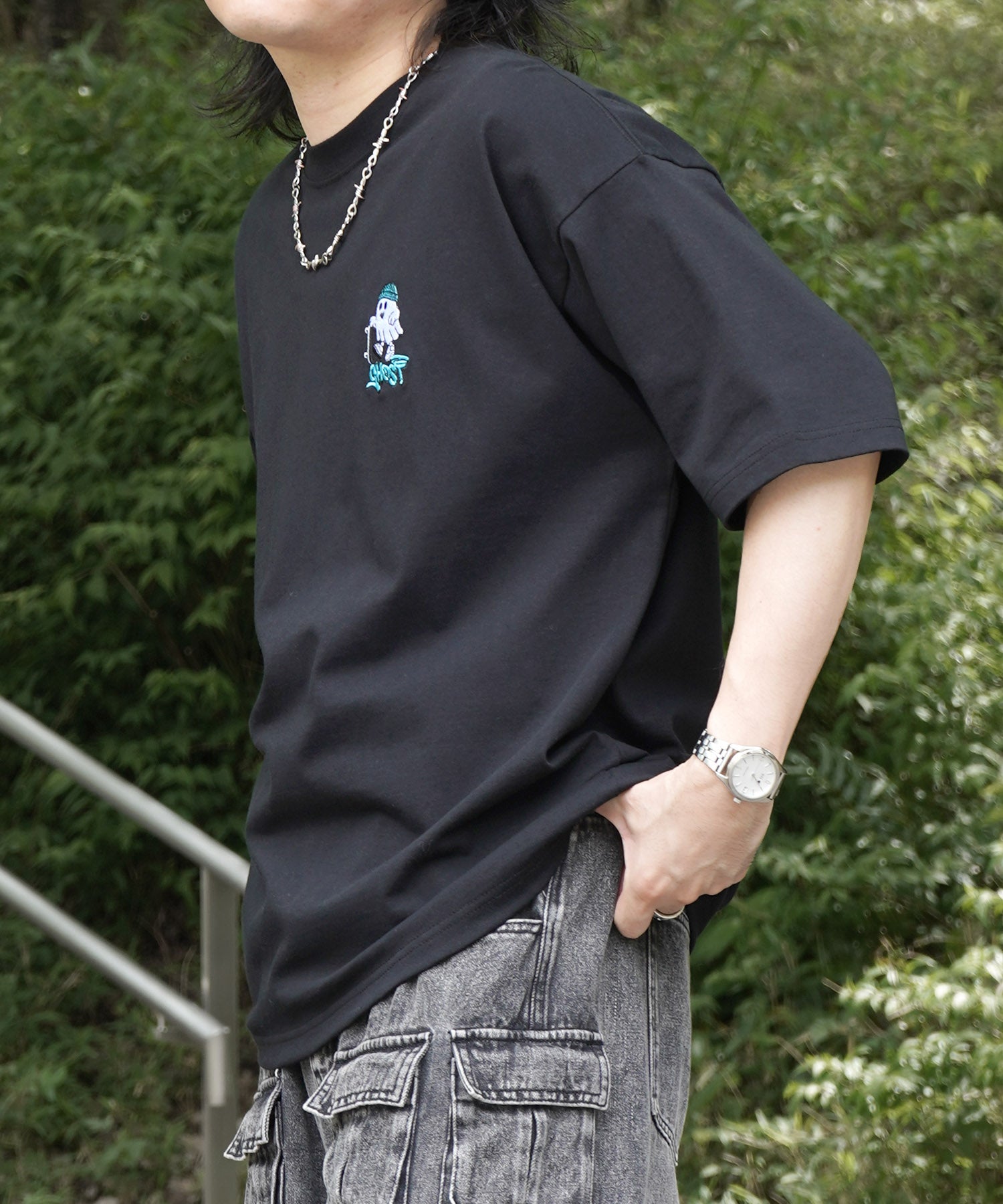 25SS ゴーストワンポイント刺繍 ボックスシルエット 半袖Tシャツ