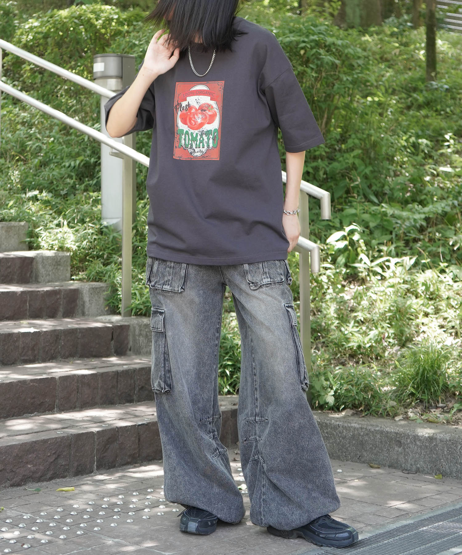 25SS ビッグシルエット 缶詰風イラストプリント 半袖Tシャツ