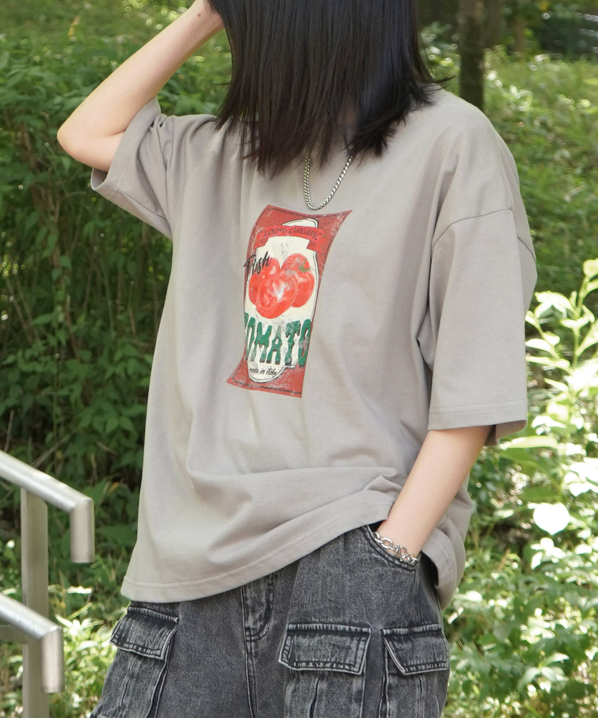 25SS ビッグシルエット 缶詰風イラストプリント 半袖Tシャツ