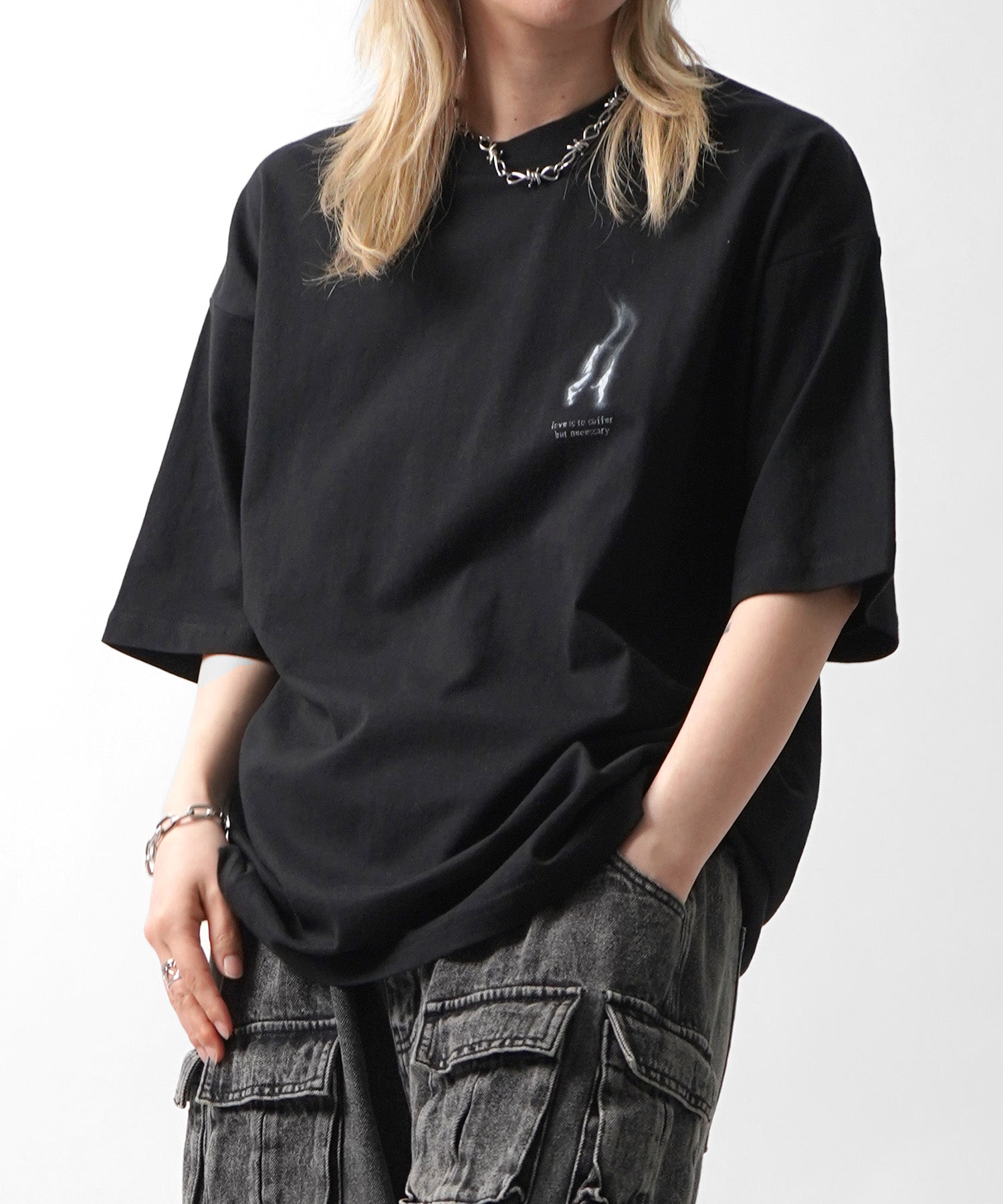 25SS スモーク ボックスシルエット グランジ風 Y2Kモチーフ 韓国風 バックプリント
