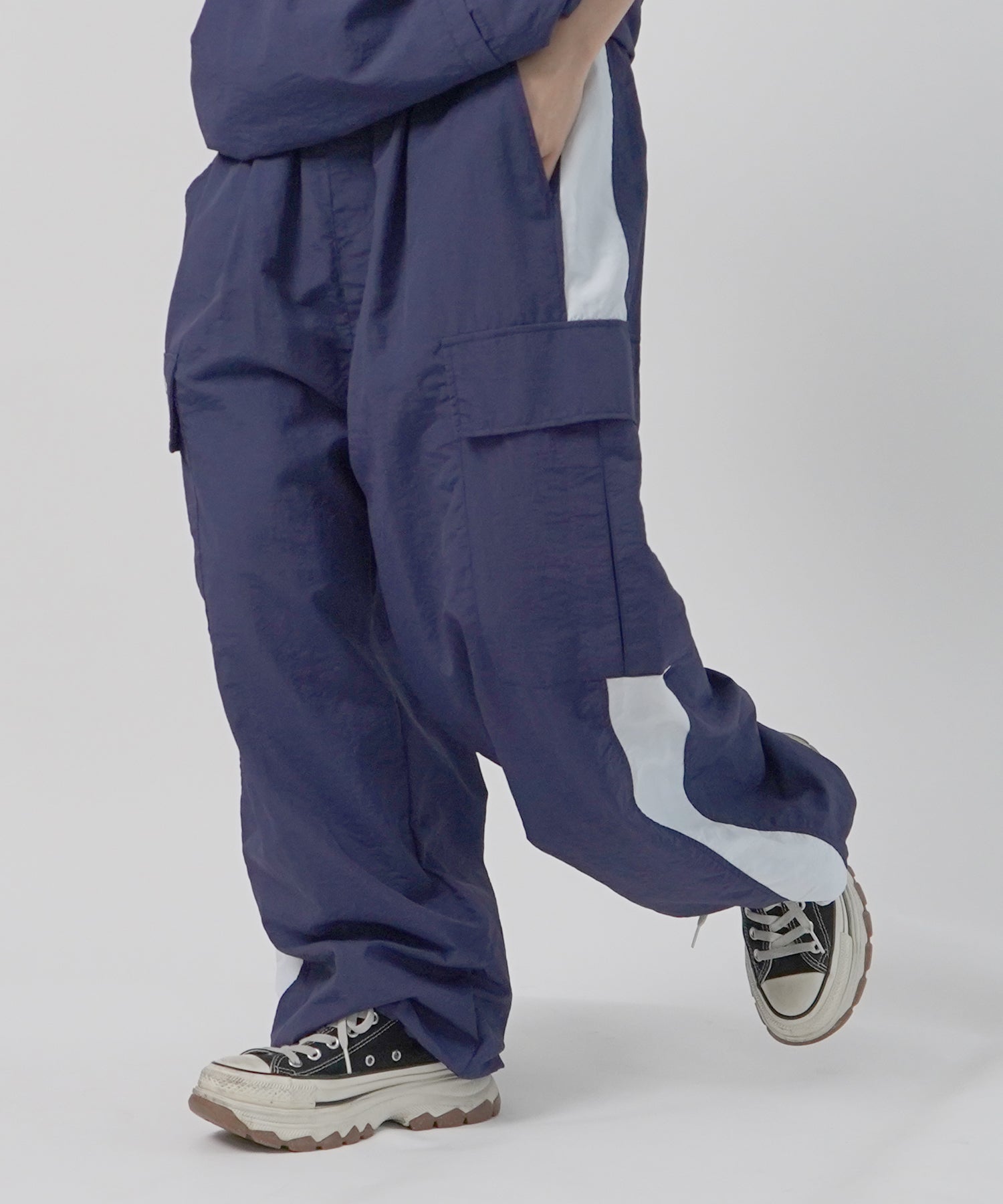 25SS セットアップ対応 ドロスト サイドライン ナイロンカーゴパンツ ワイドパンツ