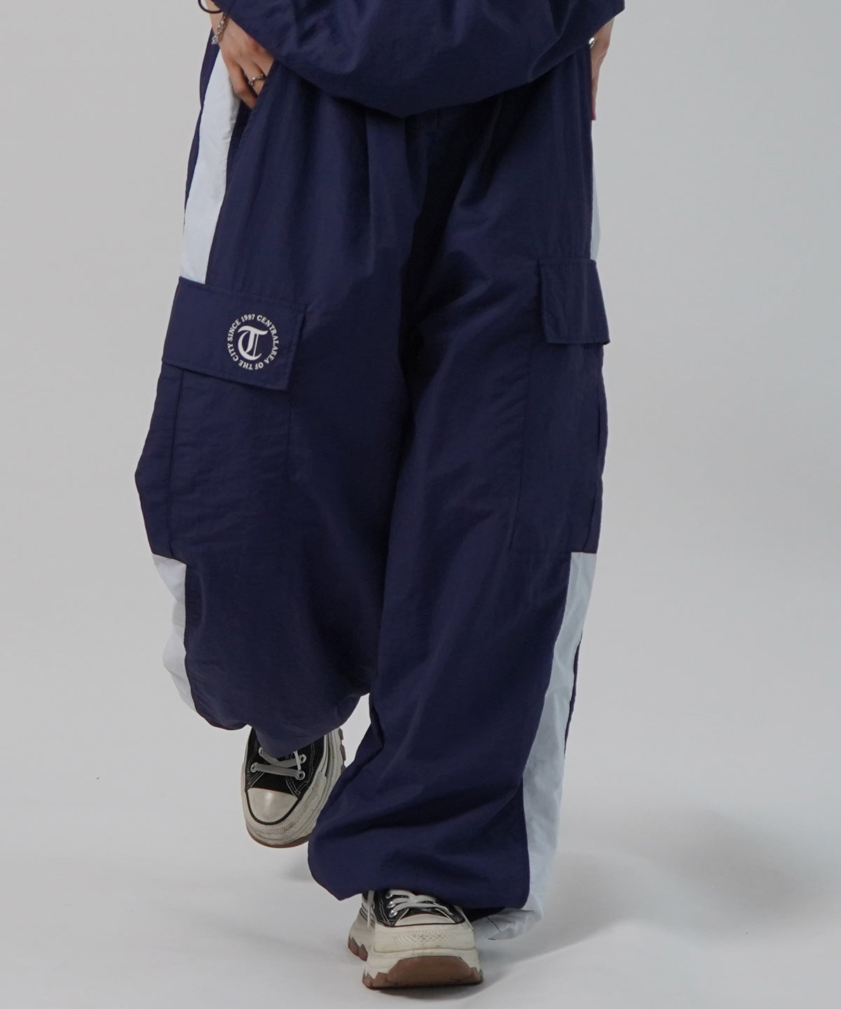 25SS セットアップ対応 ドロスト サイドライン ナイロンカーゴパンツ ワイドパンツ