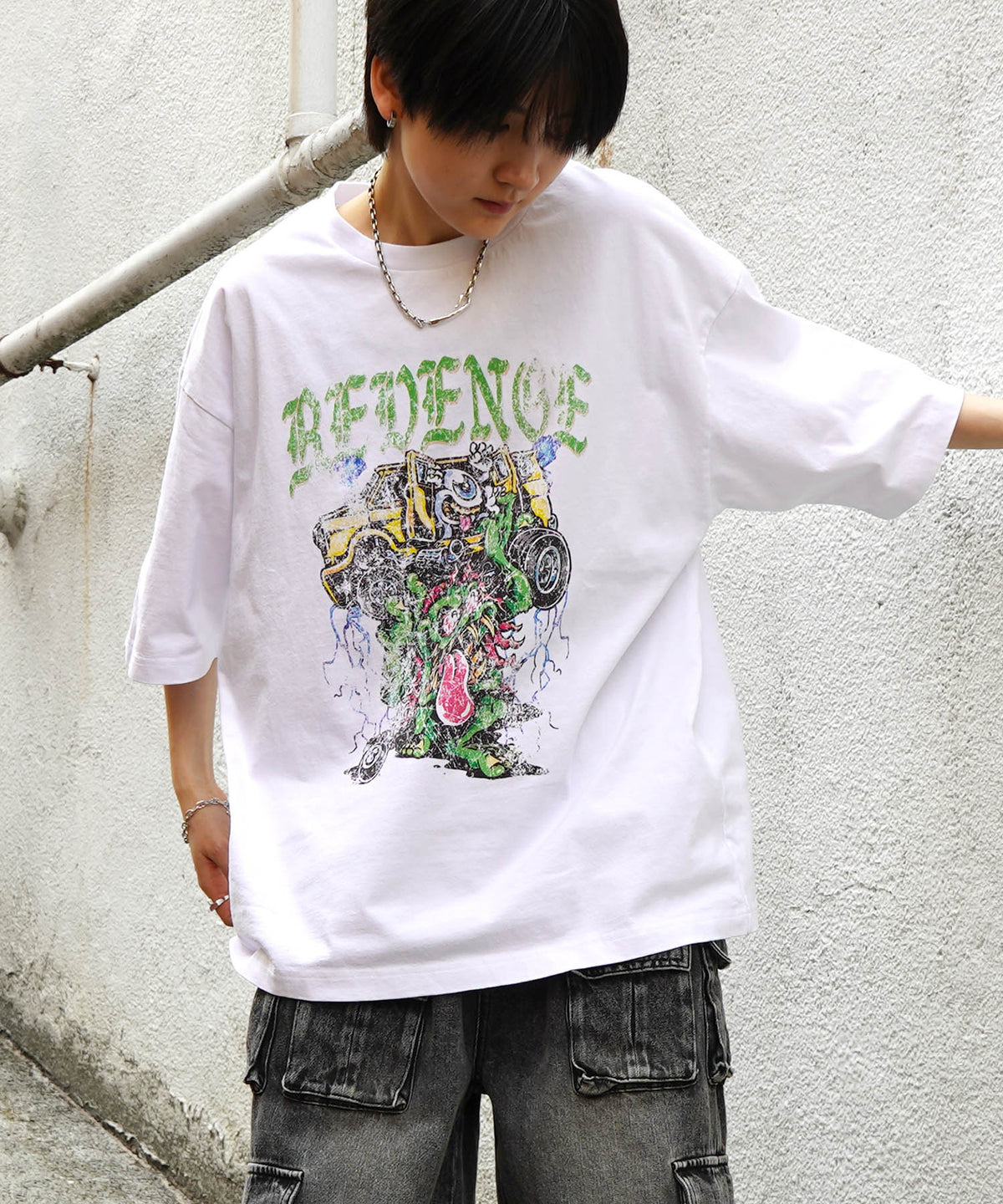 25SS モンスター ヴィンテージライク ピグメント加工 アメカジ風 レトロプリント ロックTシャツ