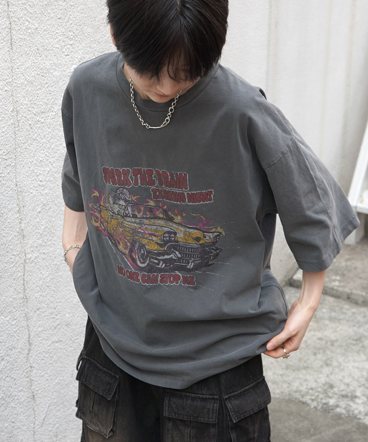 25SS レースガール ヴィンテージライク ピグメント加工 アメカジ風 レトロプリント ロックTシャツ