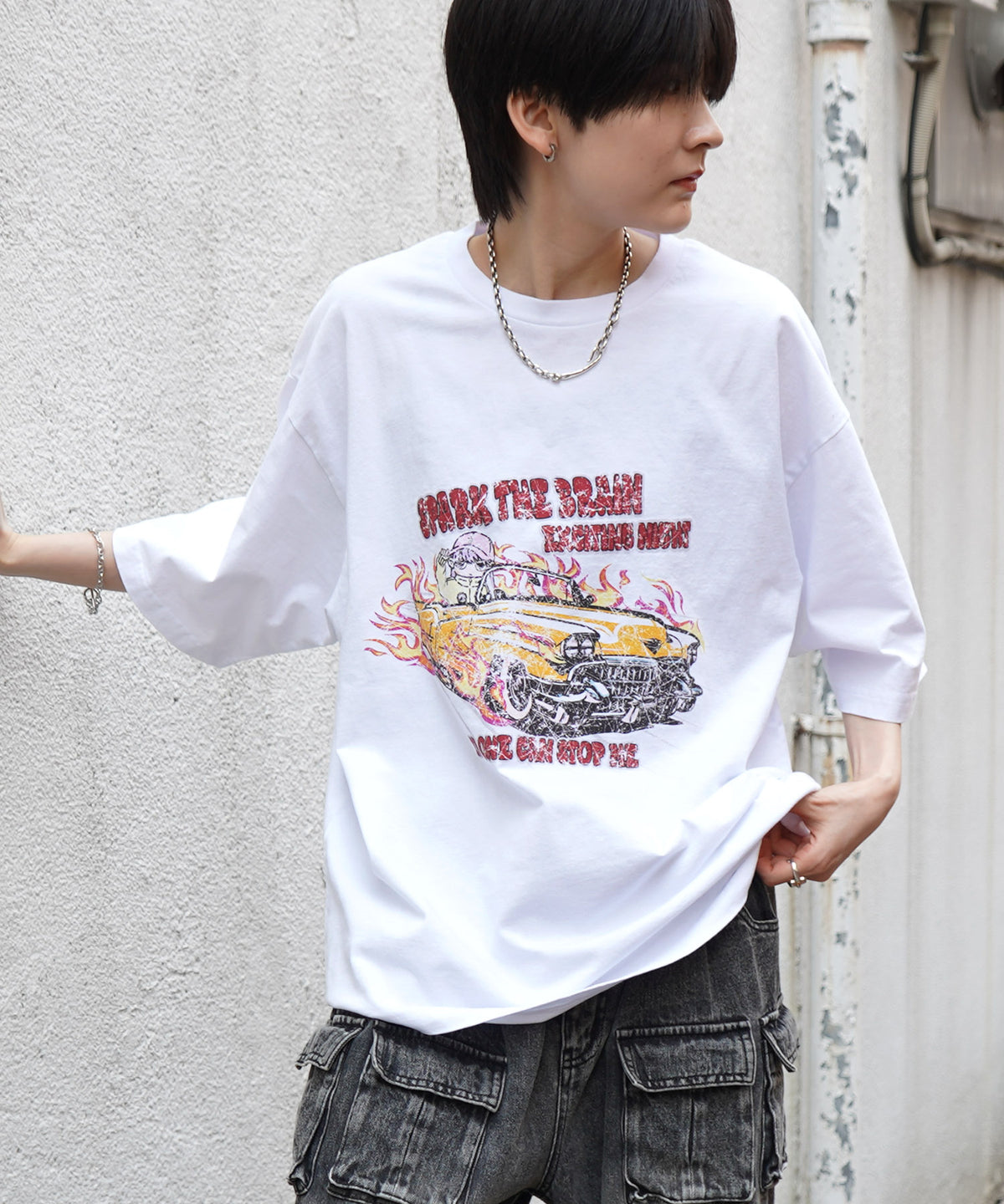 25SS レースガール ヴィンテージライク ピグメント加工 アメカジ風 レトロプリント ロックTシャツ