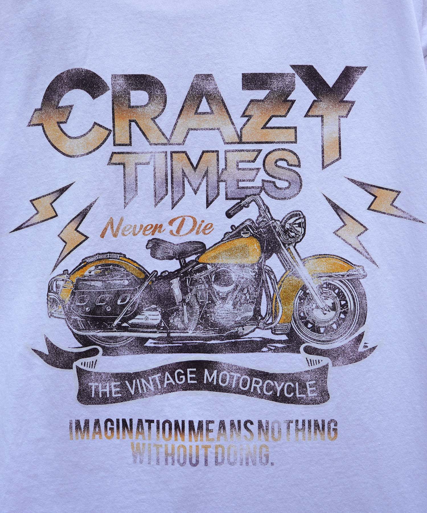 25SS バイク ヴィンテージライク ピグメント加工 アメカジ風 レトロプリント ロックTシャツ