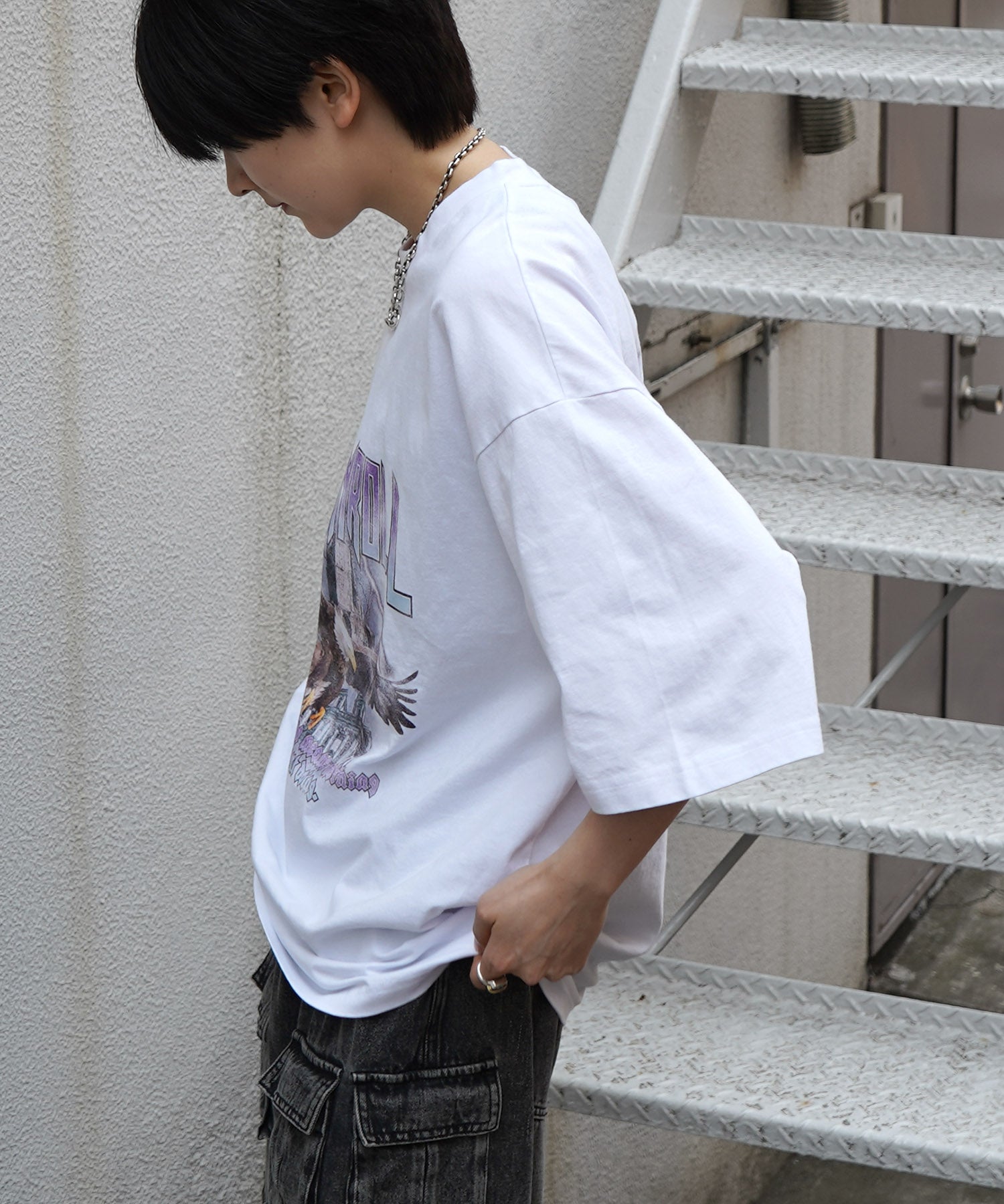 25SS イーグル ヴィンテージライク ピグメント加工 アメカジ風 レトロプリント ロックTシャツ