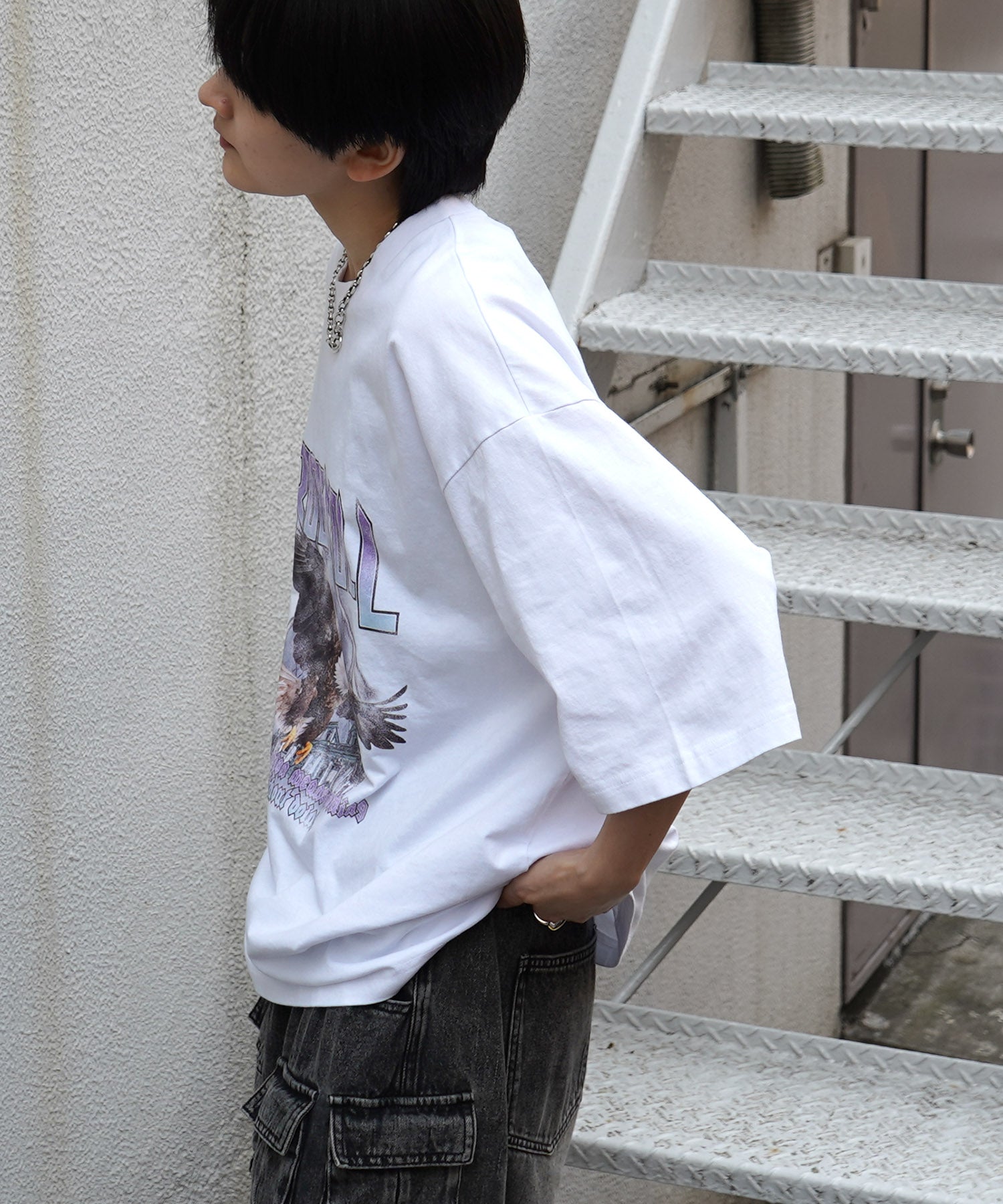25SS イーグル ヴィンテージライク ピグメント加工 アメカジ風 レトロプリント ロックTシャツ
