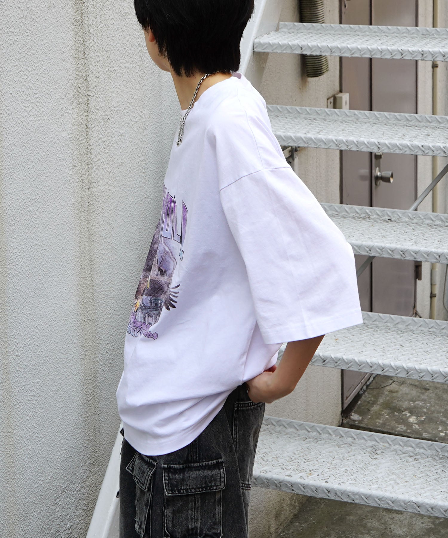 25SS イーグル ヴィンテージライク ピグメント加工 アメカジ風 レトロプリント ロックTシャツ