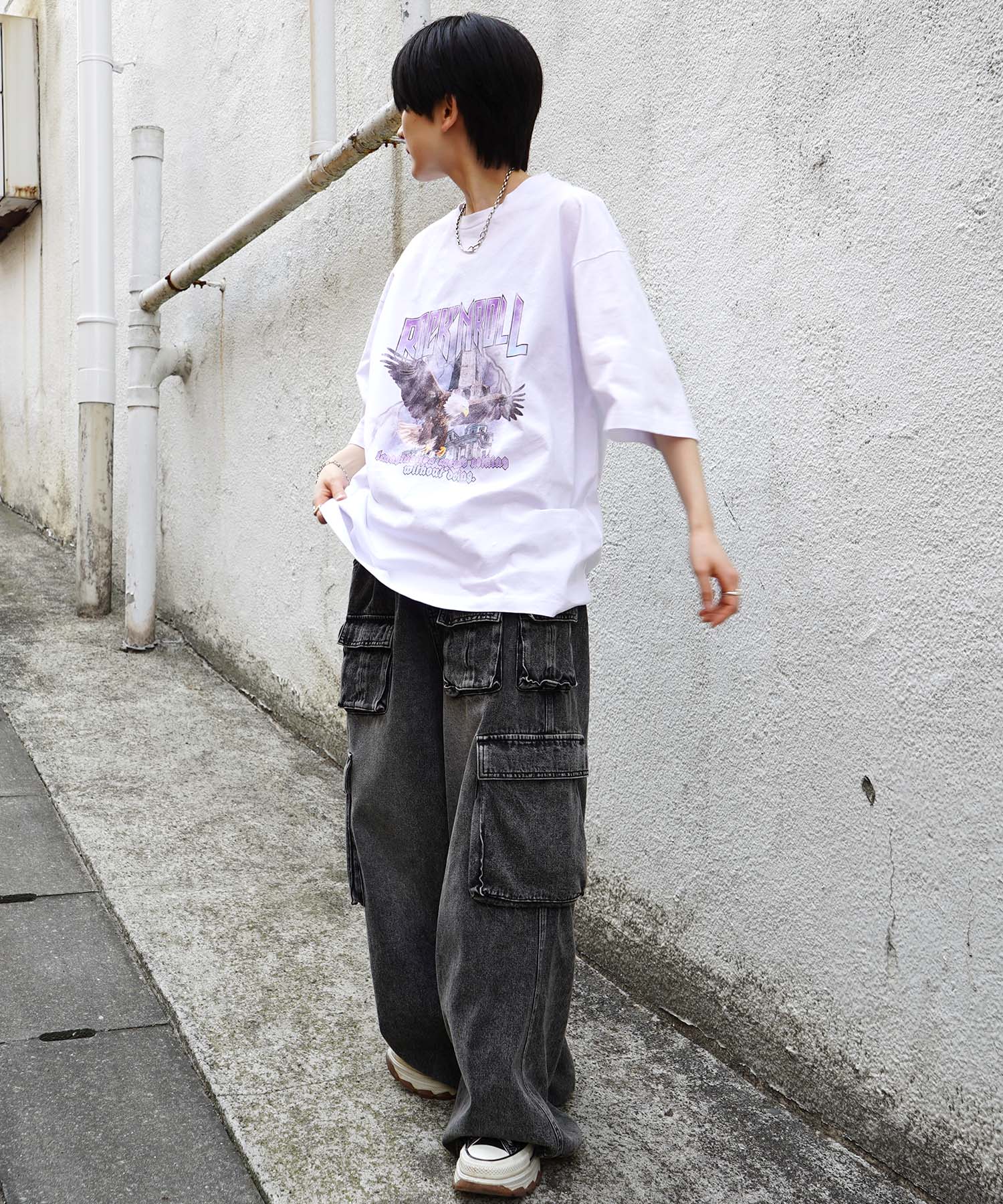 25SS イーグル ヴィンテージライク ピグメント加工 アメカジ風 レトロプリント ロックTシャツ