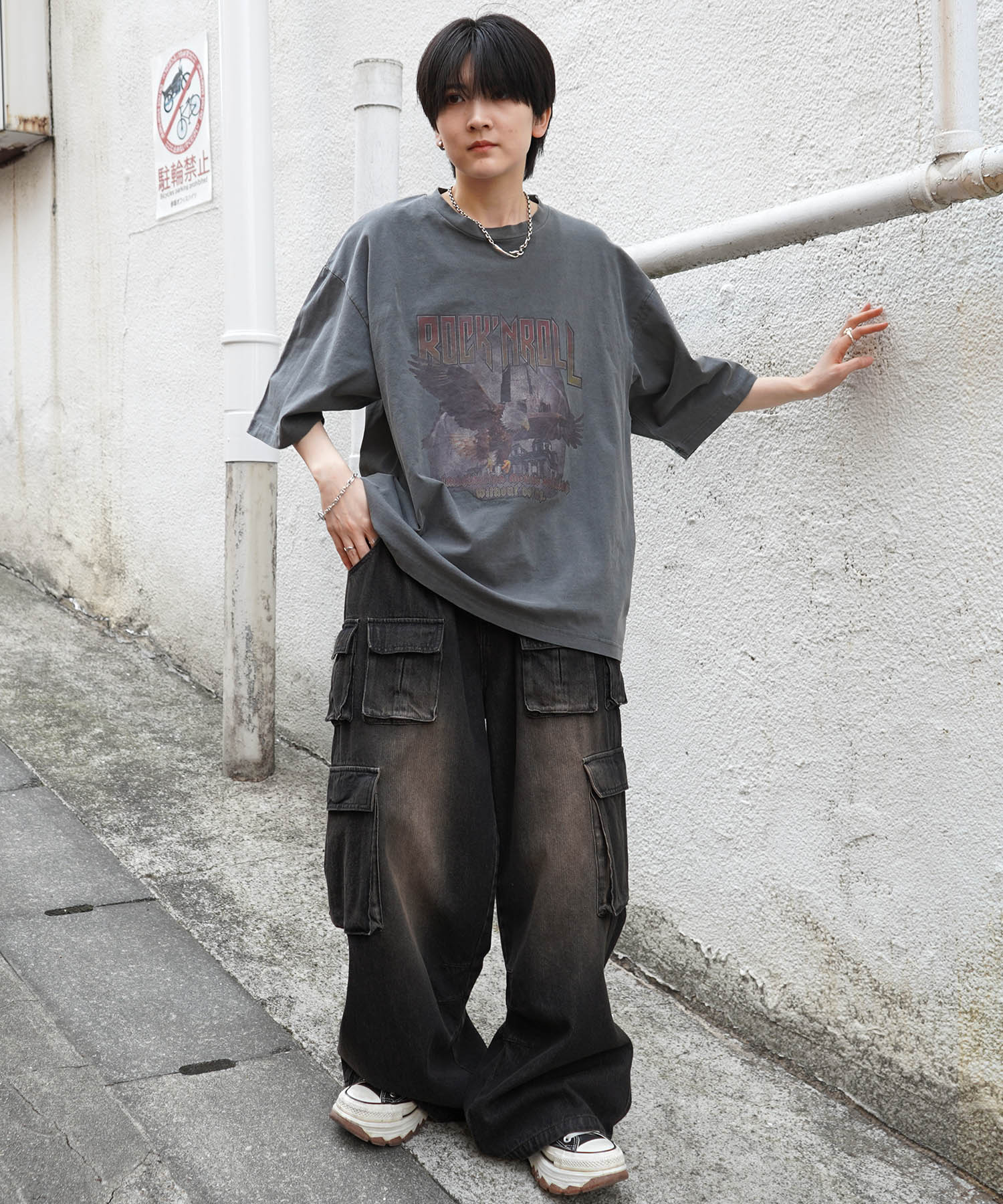 25SS イーグル ヴィンテージライク ピグメント加工 アメカジ風 レトロプリント ロックTシャツ