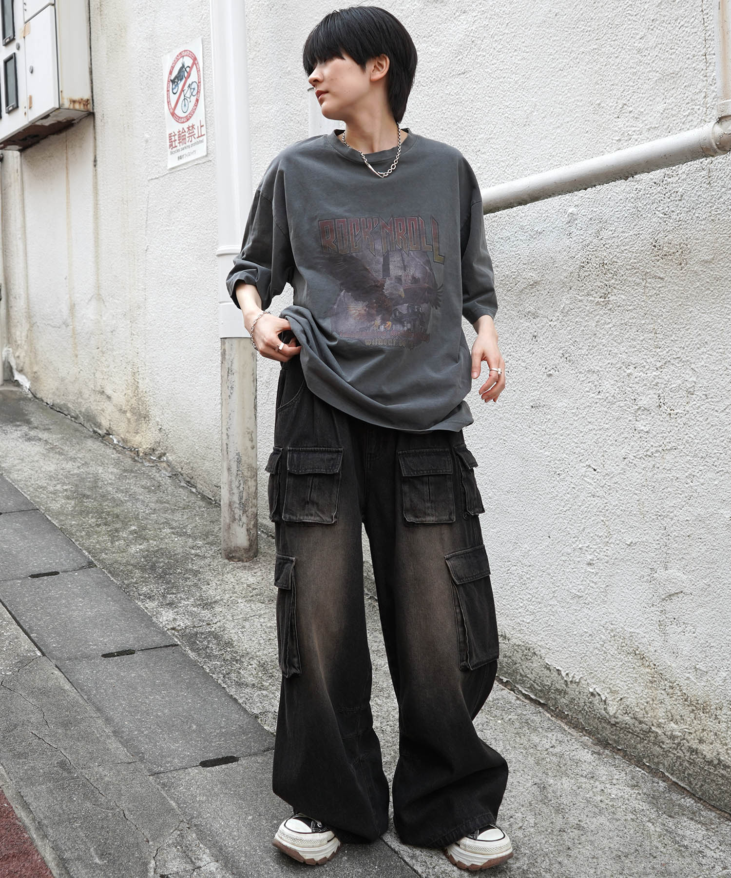 25SS イーグル ヴィンテージライク ピグメント加工 アメカジ風 レトロプリント ロックTシャツ
