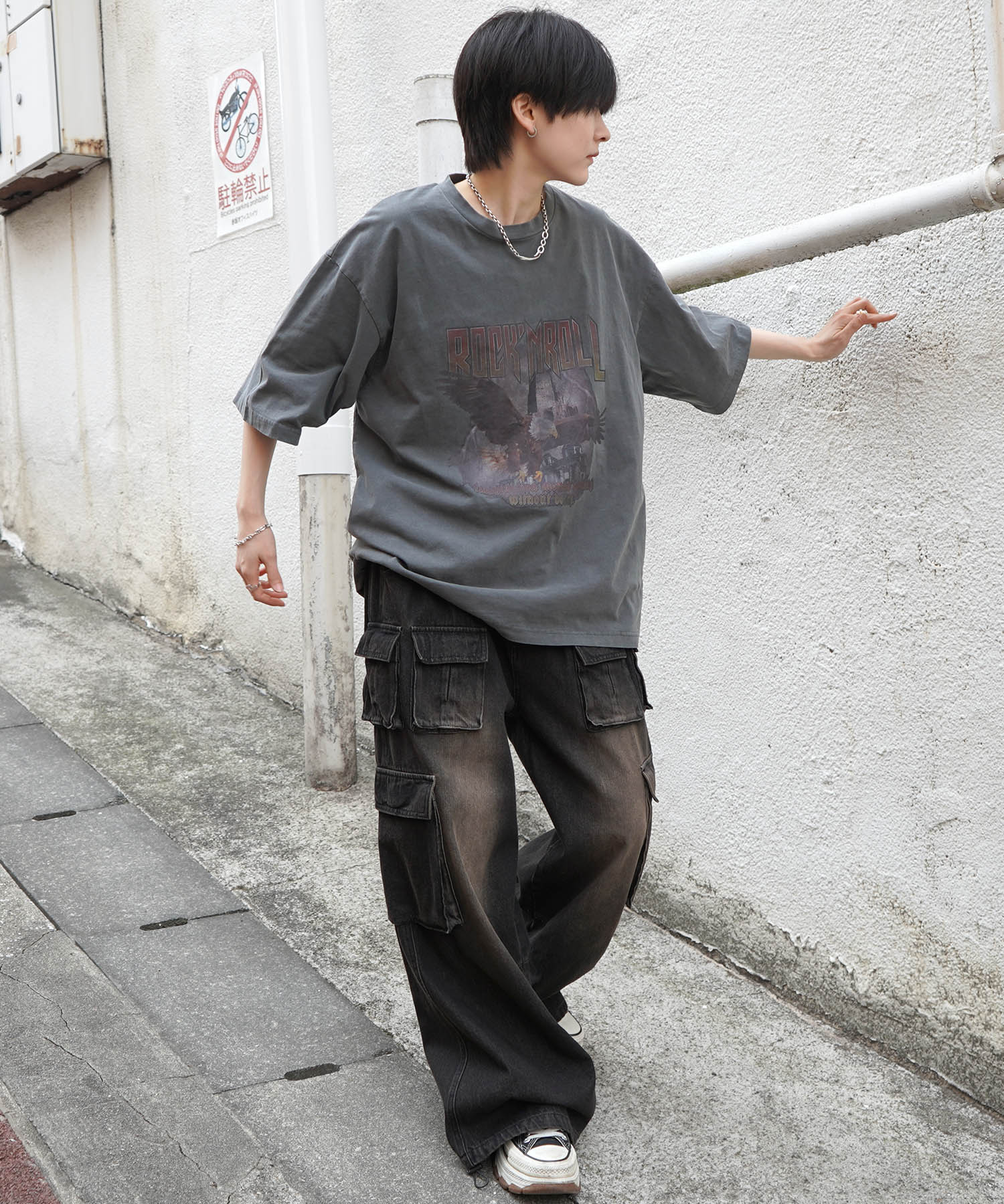 25SS イーグル ヴィンテージライク ピグメント加工 アメカジ風 レトロプリント ロックTシャツ
