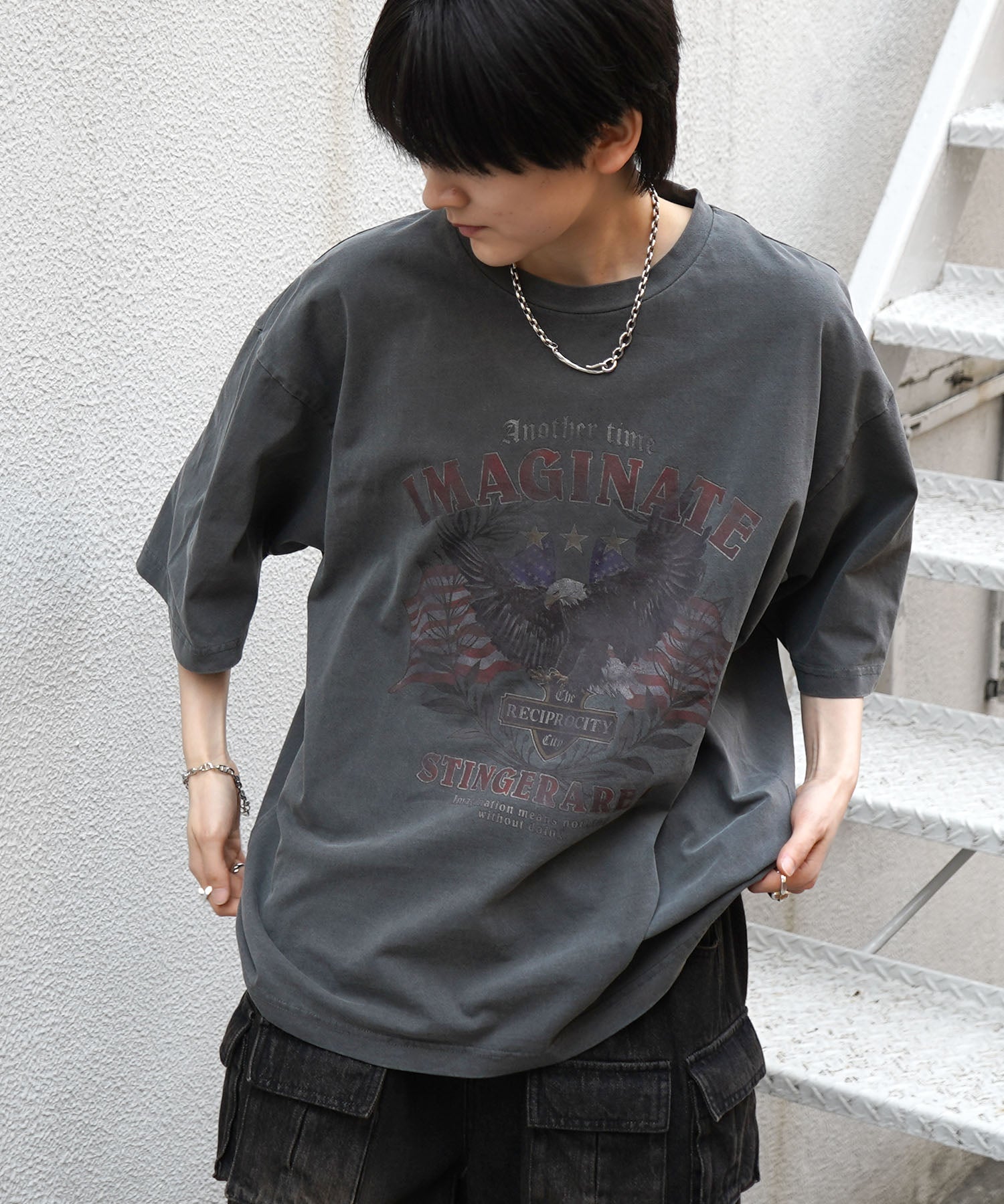 25SS アメリカン ヴィンテージライク ピグメント加工 アメカジ風 レトロプリント ロックTシャツ