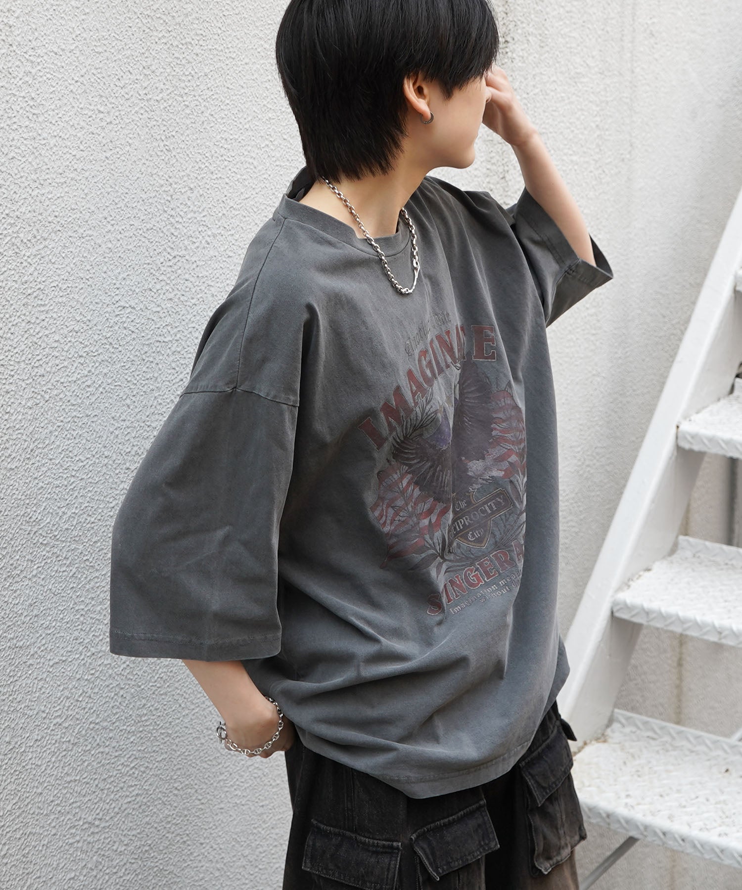 25SS アメリカン ヴィンテージライク ピグメント加工 アメカジ風 レトロプリント ロックTシャツ