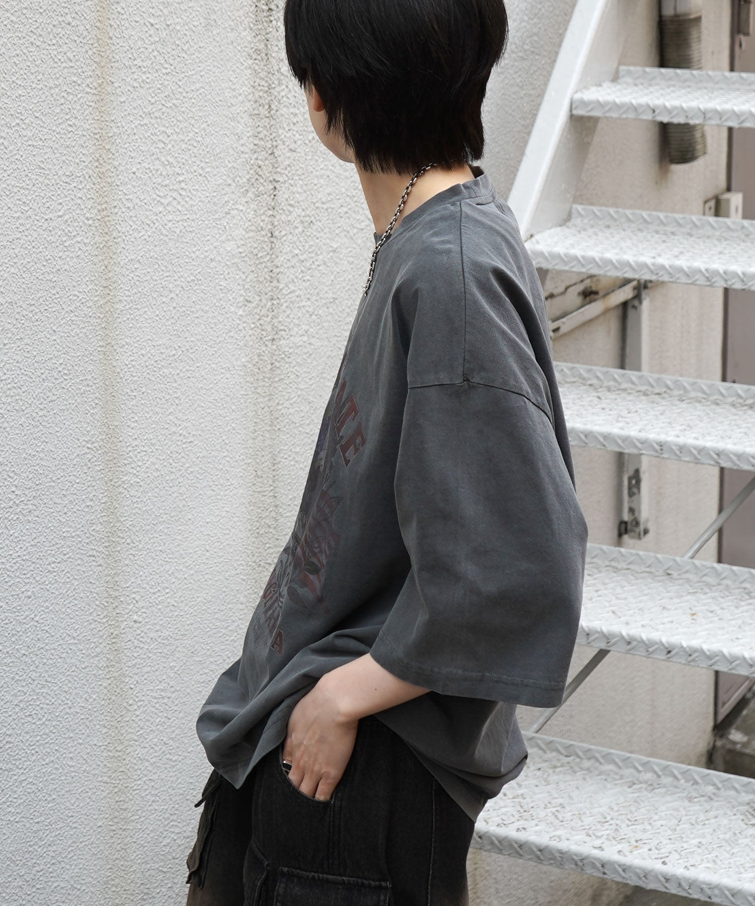 25SS アメリカン ヴィンテージライク ピグメント加工 アメカジ風 レトロプリント ロックTシャツ