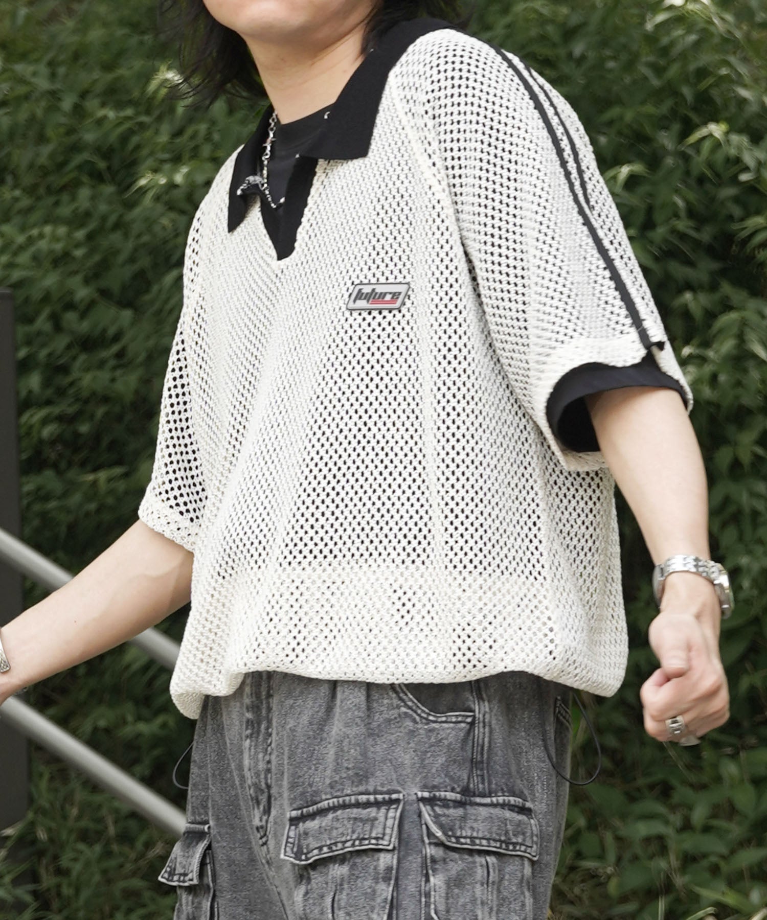 25SS ワンポイント サイドライン スポーツ メッシュ スキッパーニット