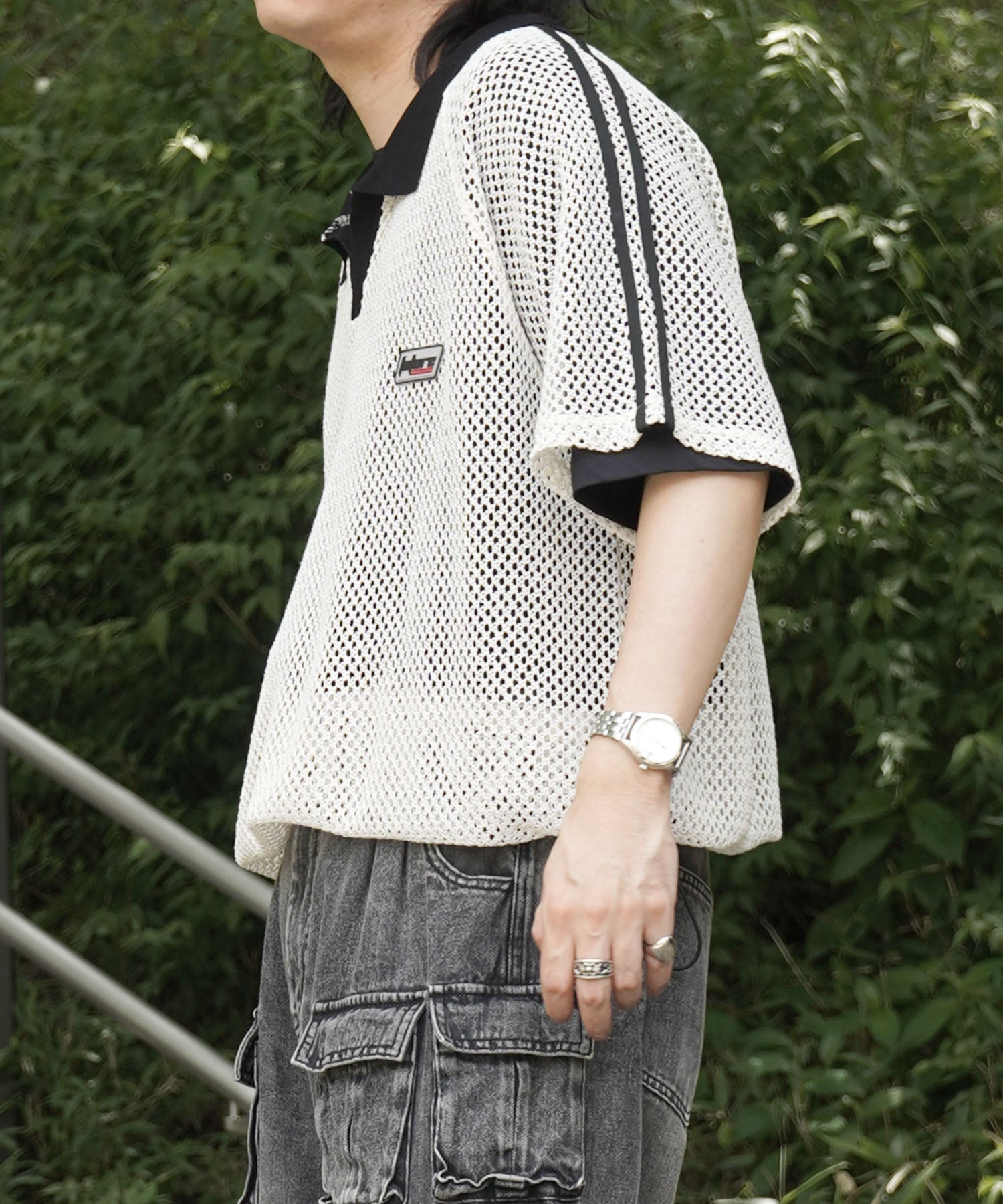 25SS ワンポイント サイドライン スポーツ メッシュ スキッパーニット