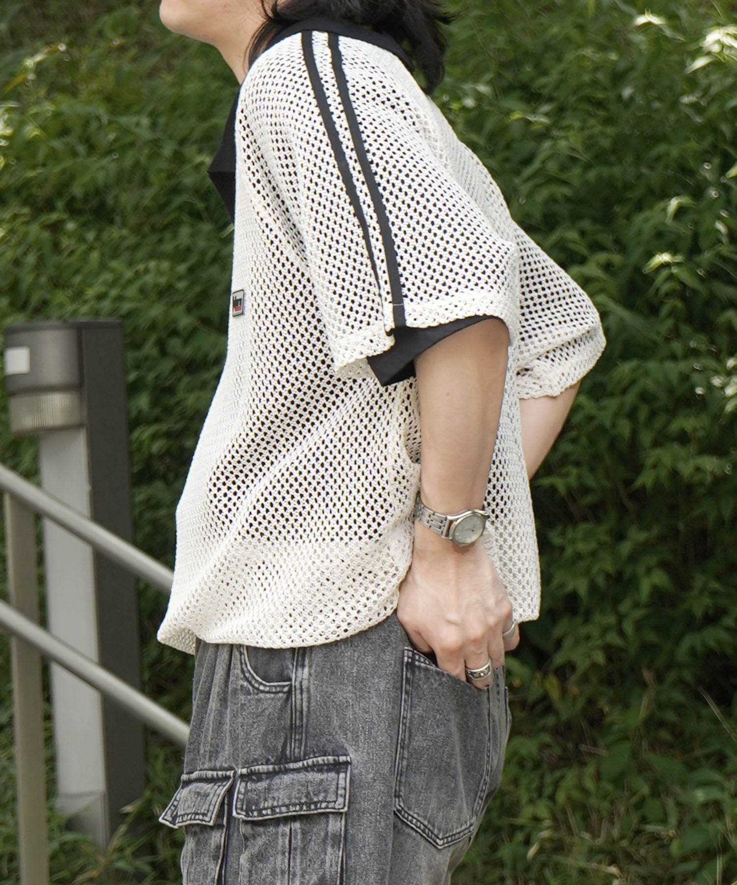 25SS ワンポイント サイドライン スポーツ メッシュ スキッパーニット