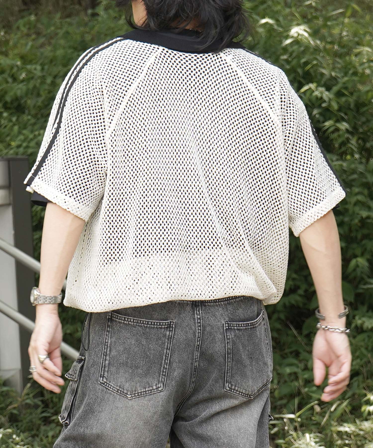 25SS ワンポイント サイドライン スポーツ メッシュ スキッパーニット