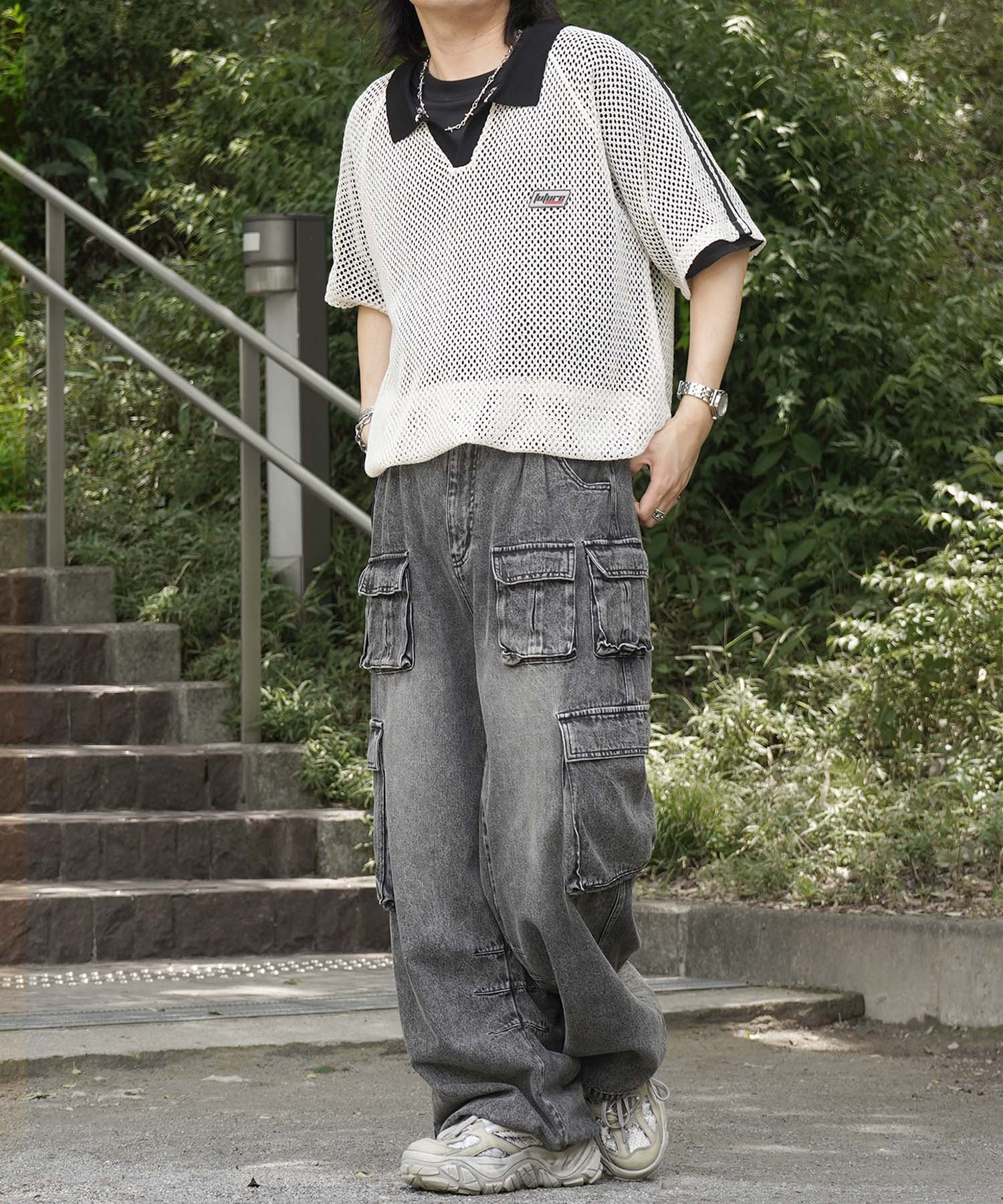 25SS ワンポイント サイドライン スポーツ メッシュ スキッパーニット