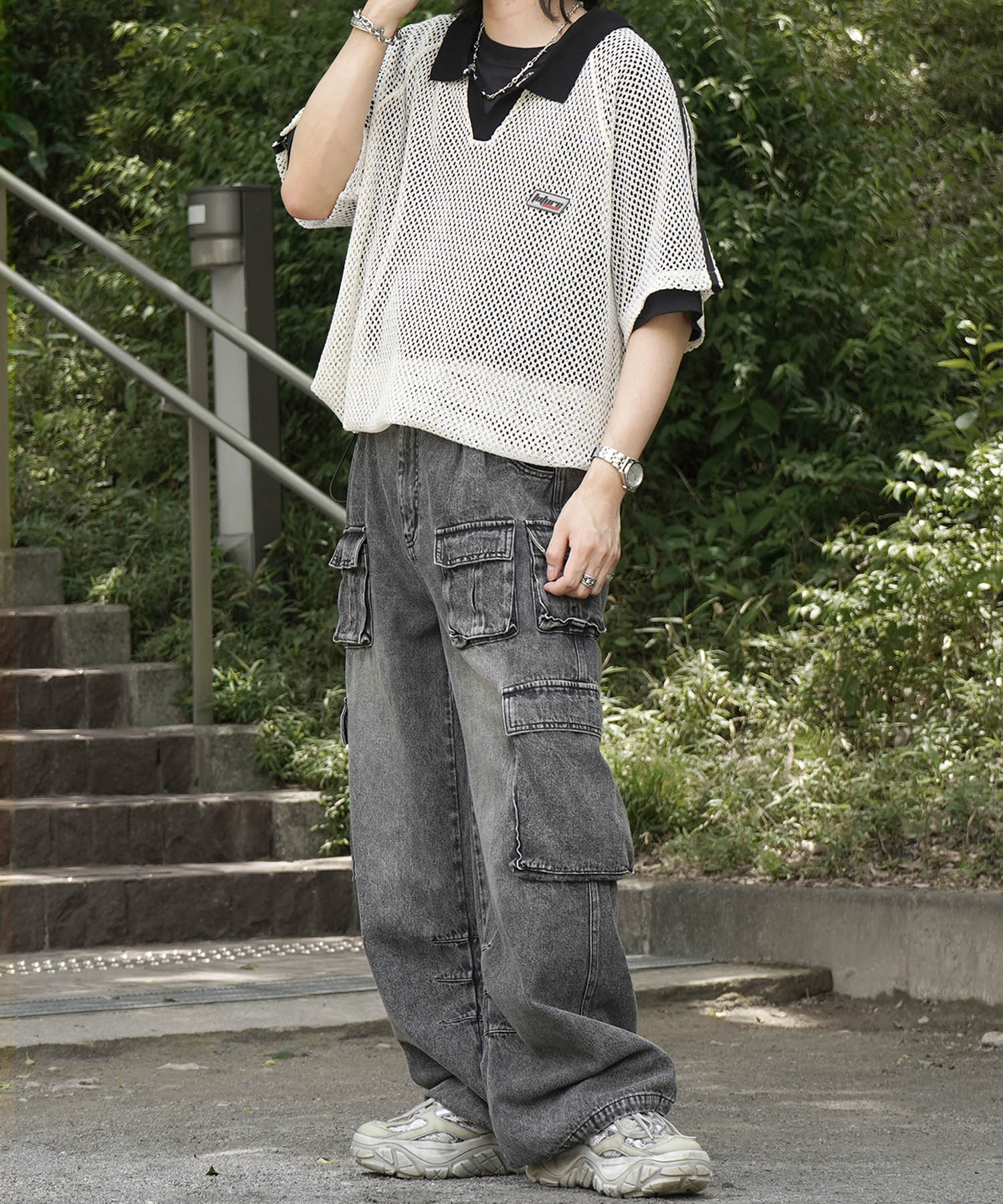 25SS ワンポイント サイドライン スポーツ メッシュ スキッパーニット
