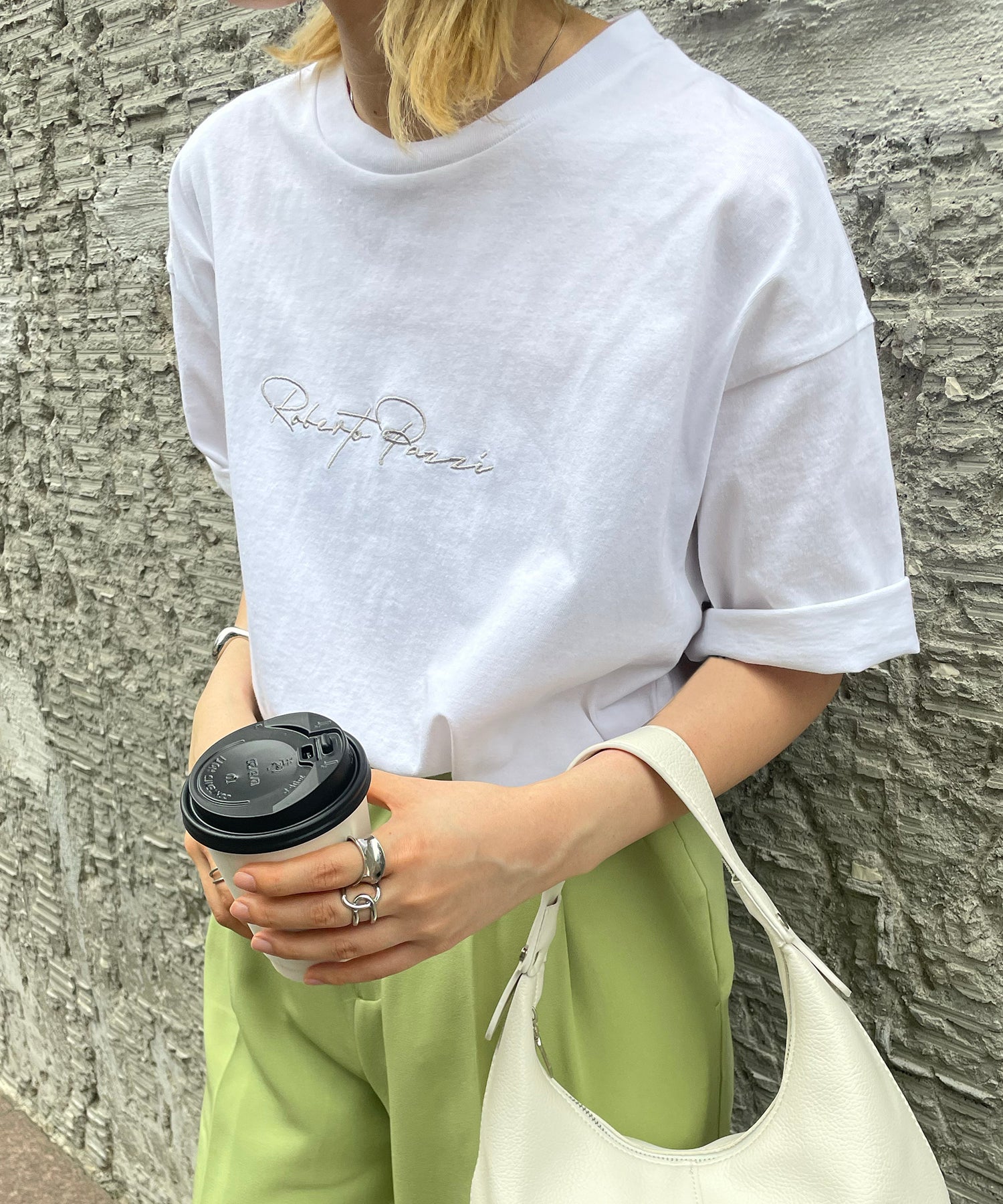 ワンポイント刺繍ロゴ ビッグシルエット半袖Tシャツ