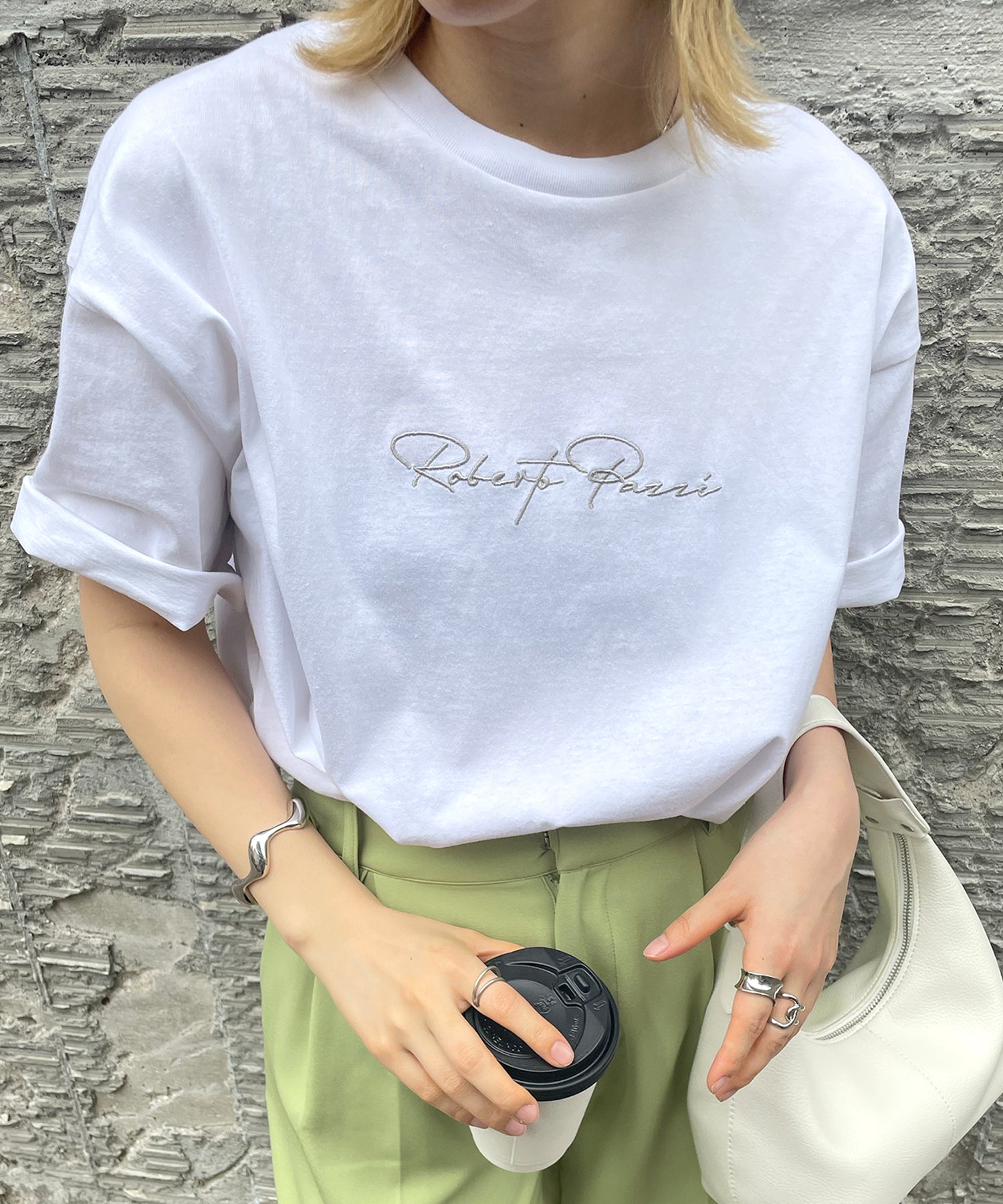 ワンポイント刺繍ロゴ ビッグシルエット半袖Tシャツ