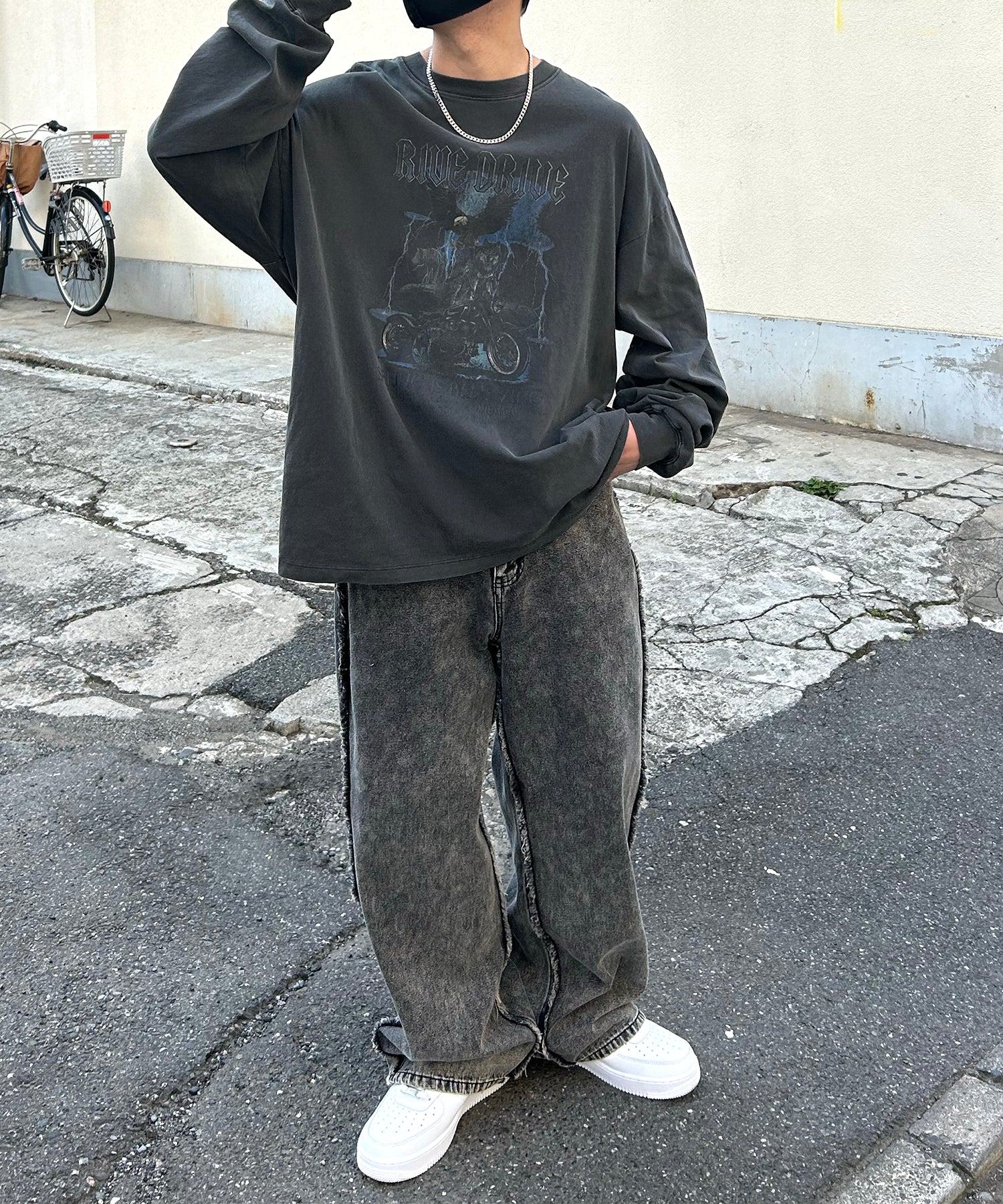 ヴィンテージライク レトロプリント ピグメント加工 ビッグシルエット バンドロンT