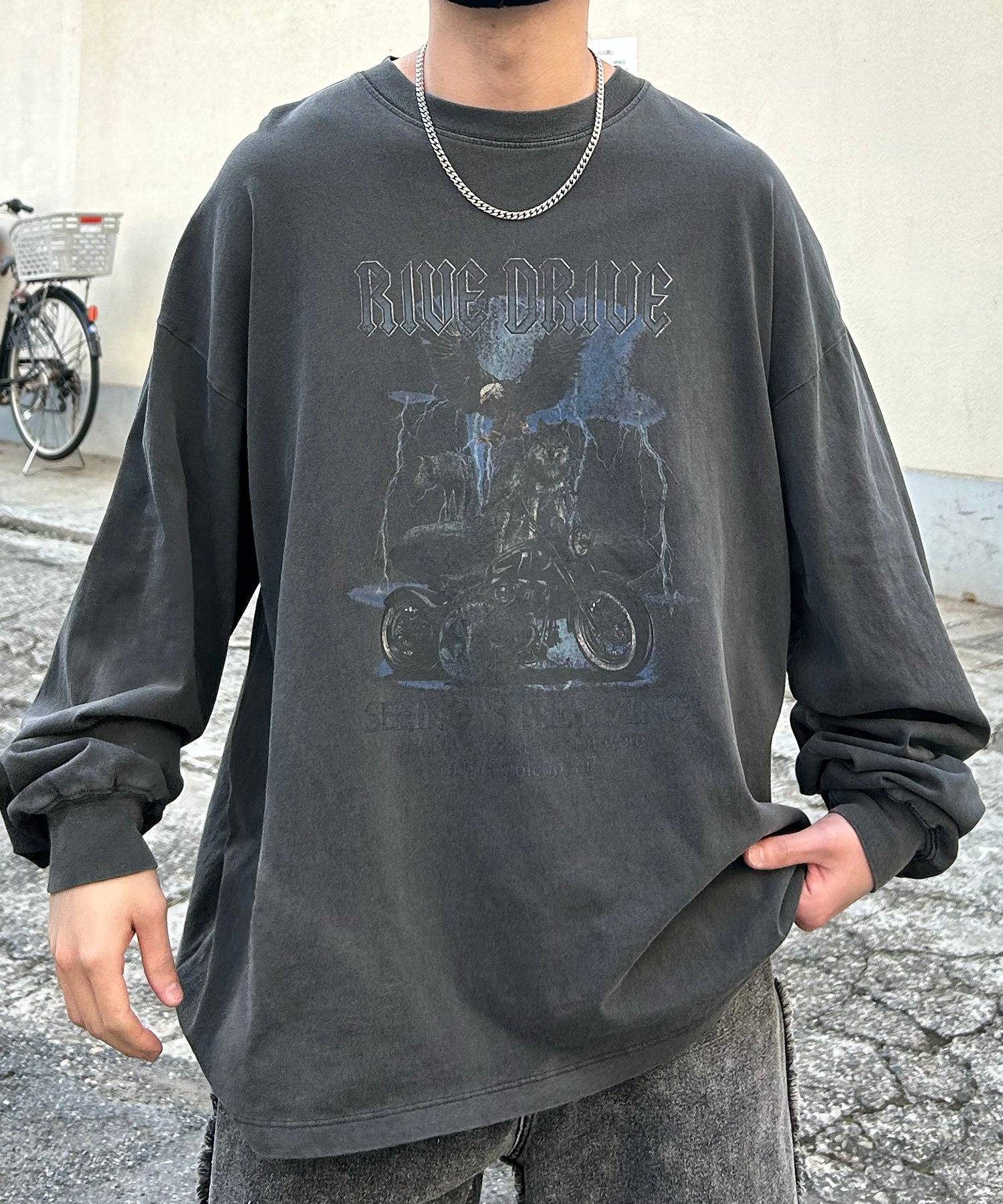 ヴィンテージライク レトロプリント ピグメント加工 ビッグシルエット バンドロンT