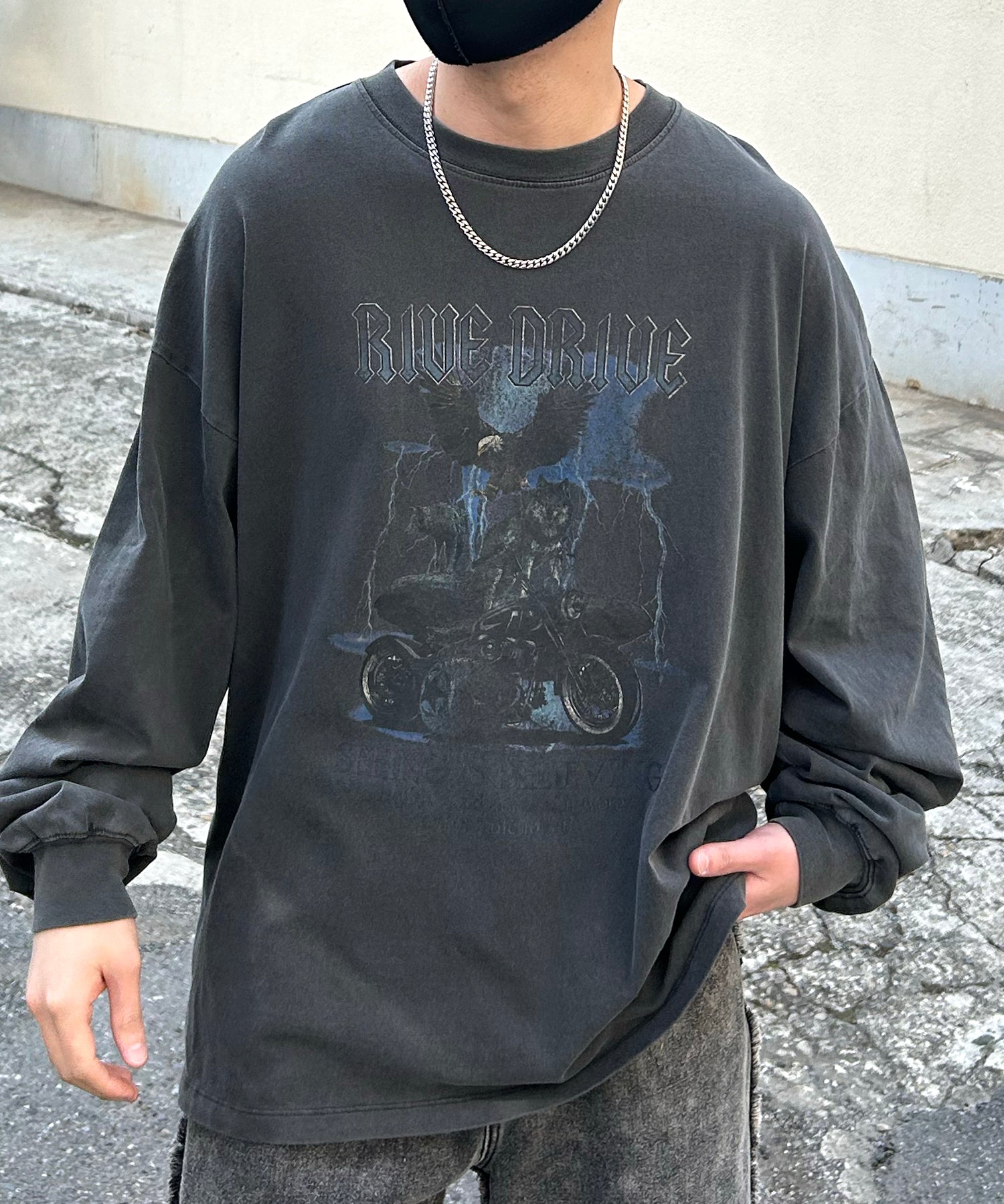 ヴィンテージライク レトロプリント ピグメント加工 ビッグシルエット バンドロンT