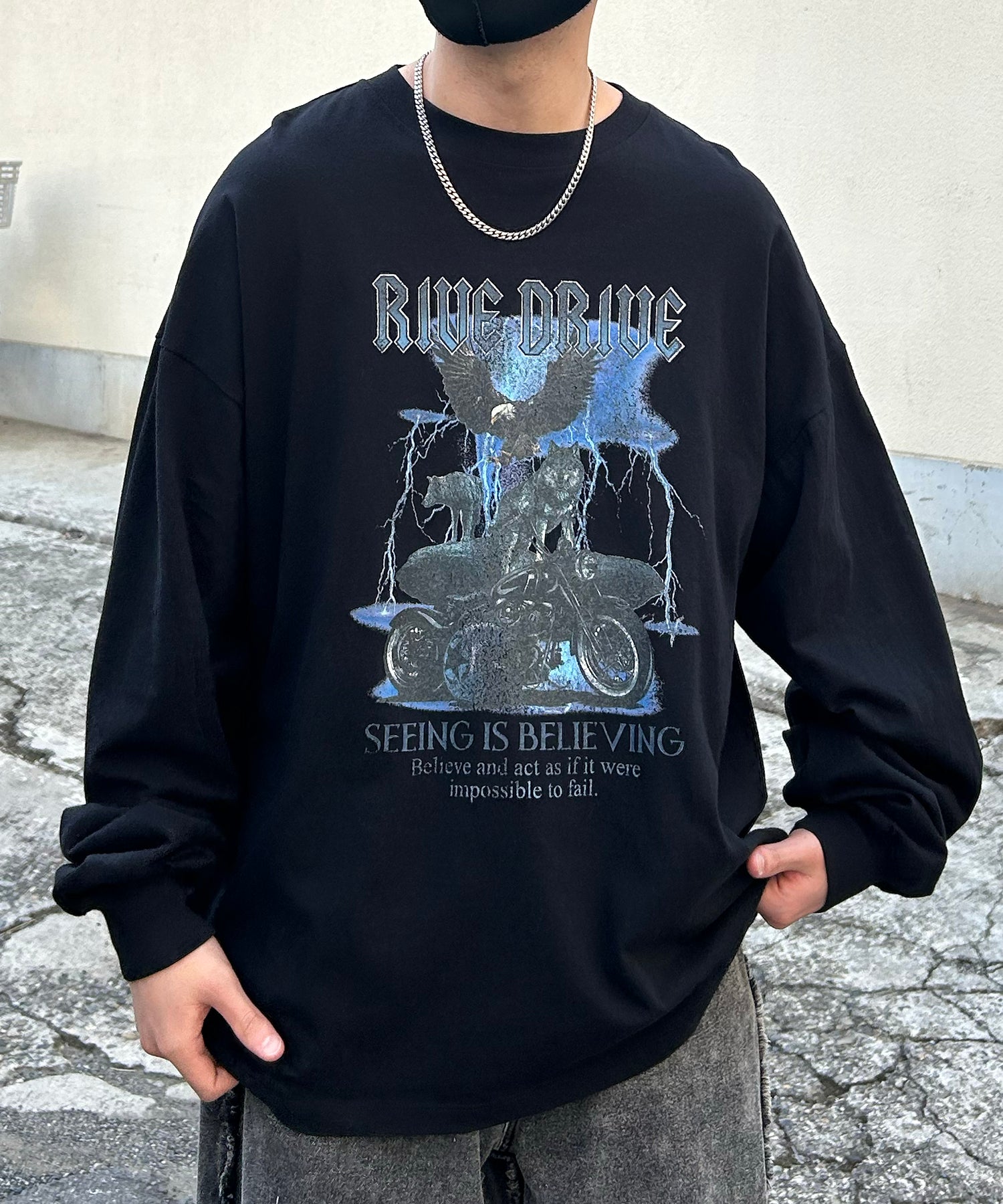 ヴィンテージライク レトロプリント ピグメント加工 ビッグシルエット バンドロンT