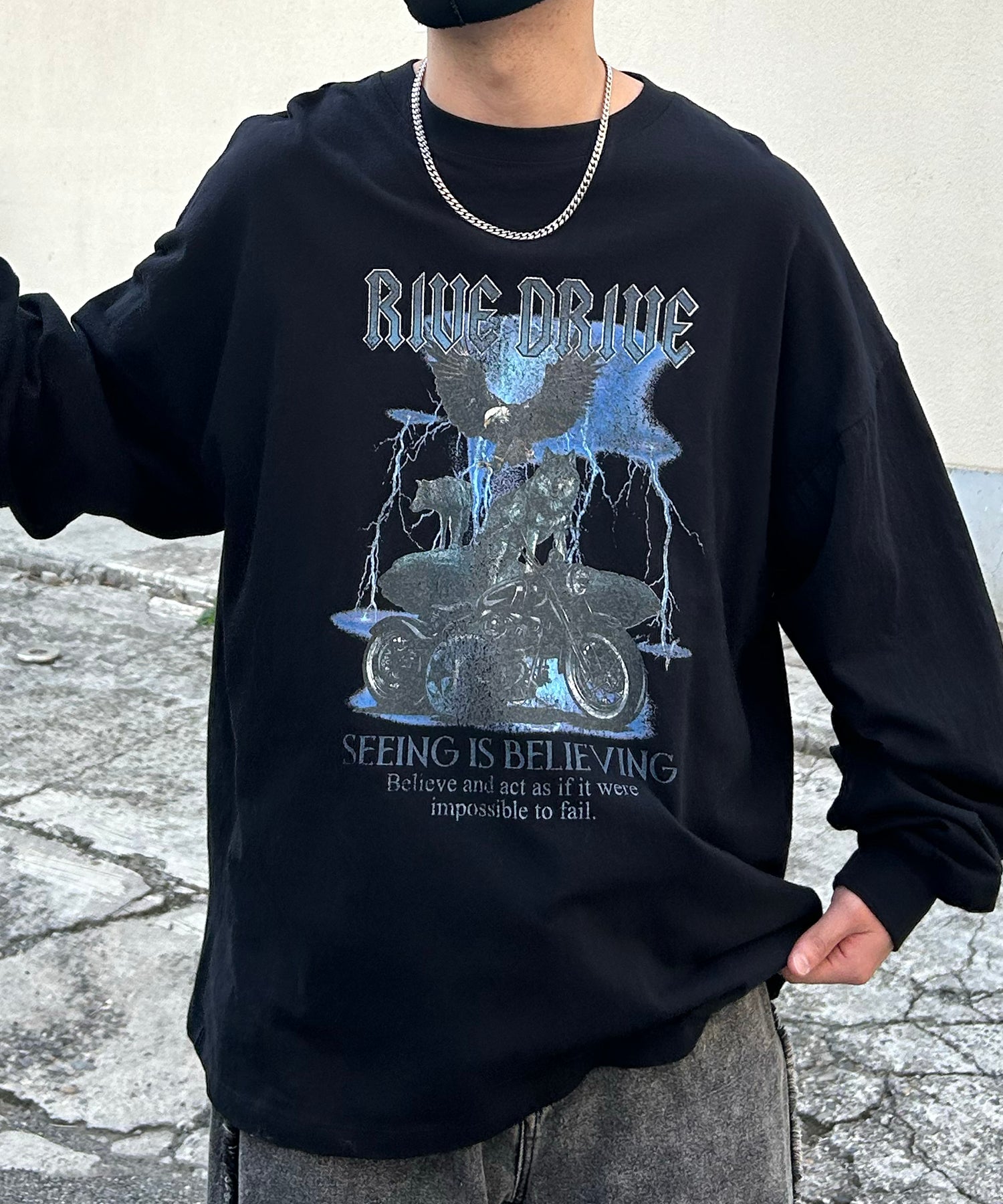 ヴィンテージライク レトロプリント ピグメント加工 ビッグシルエット バンドロンT