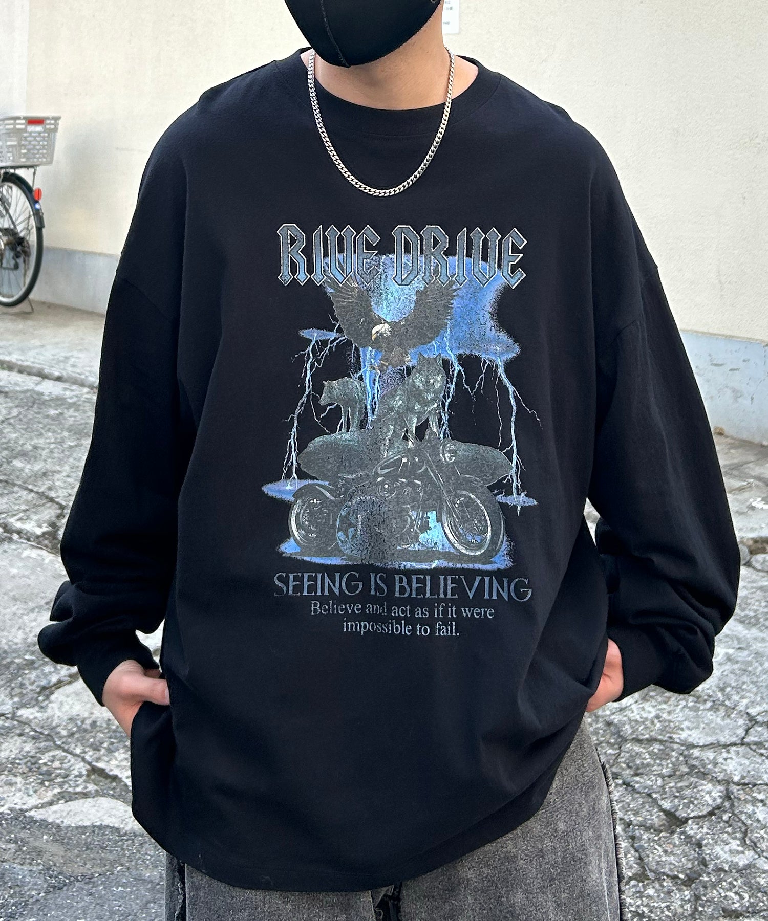 ヴィンテージライク レトロプリント ピグメント加工 ビッグシルエット バンドロンT