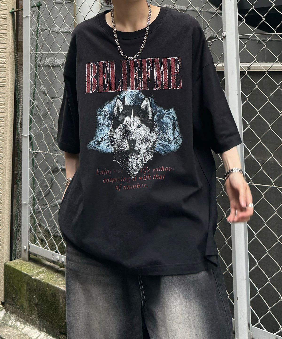 24SS ヴィンテージライク ロックプリント レトロ ピグメント加工 ビッグシルエット半袖バンドTシャツ