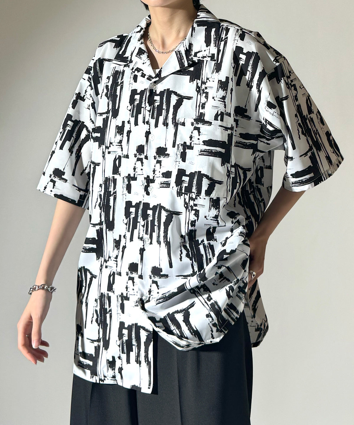 ビッグシルエット オープンカラー総柄半袖シャツ フラワー / 幾何学 25SS