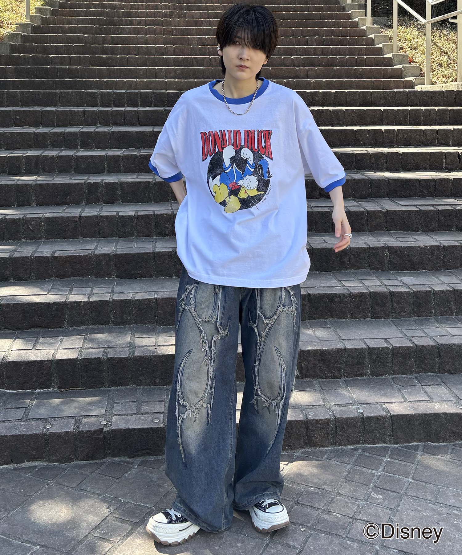 25SS Disney ヴィンテージライクプリント ドナルド リンガー半袖Tシャツ