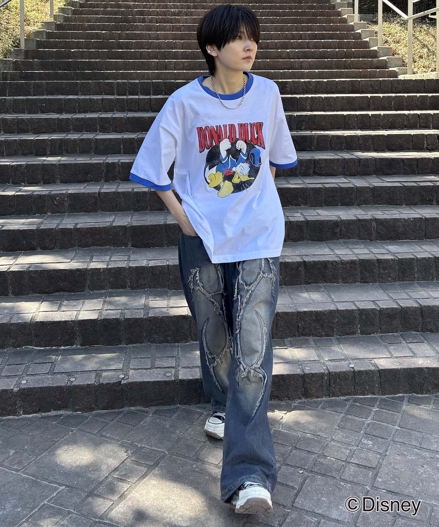 25SS Disney ヴィンテージライクプリント ドナルド リンガー半袖Tシャツ