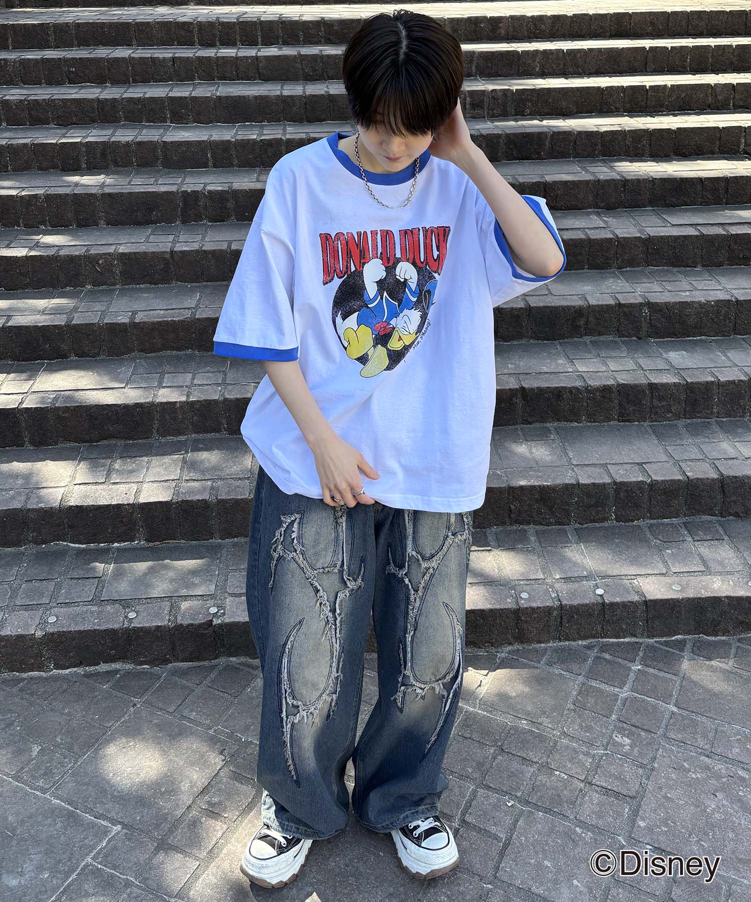25SS Disney ヴィンテージライクプリント ドナルド リンガー半袖Tシャツ