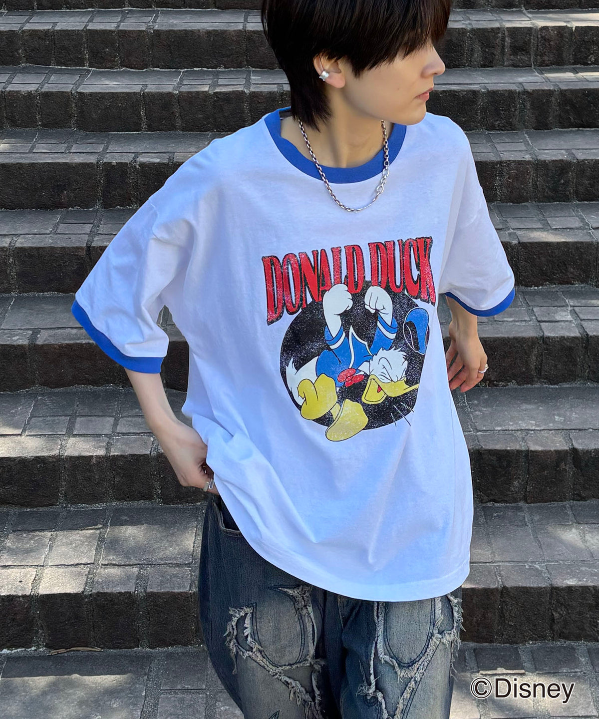 25SS Disney ヴィンテージライクプリント ドナルド リンガー半袖Tシャツ