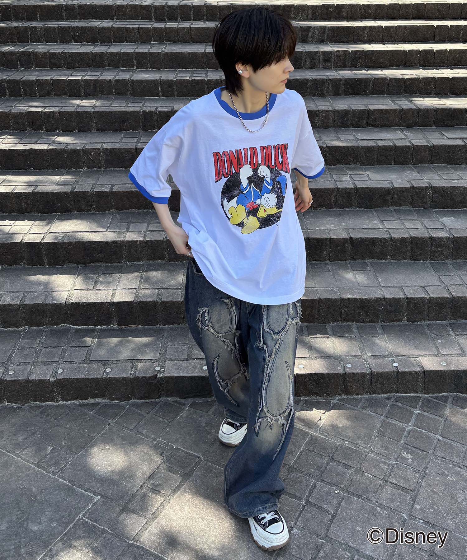 25SS Disney ヴィンテージライクプリント ドナルド リンガー半袖Tシャツ