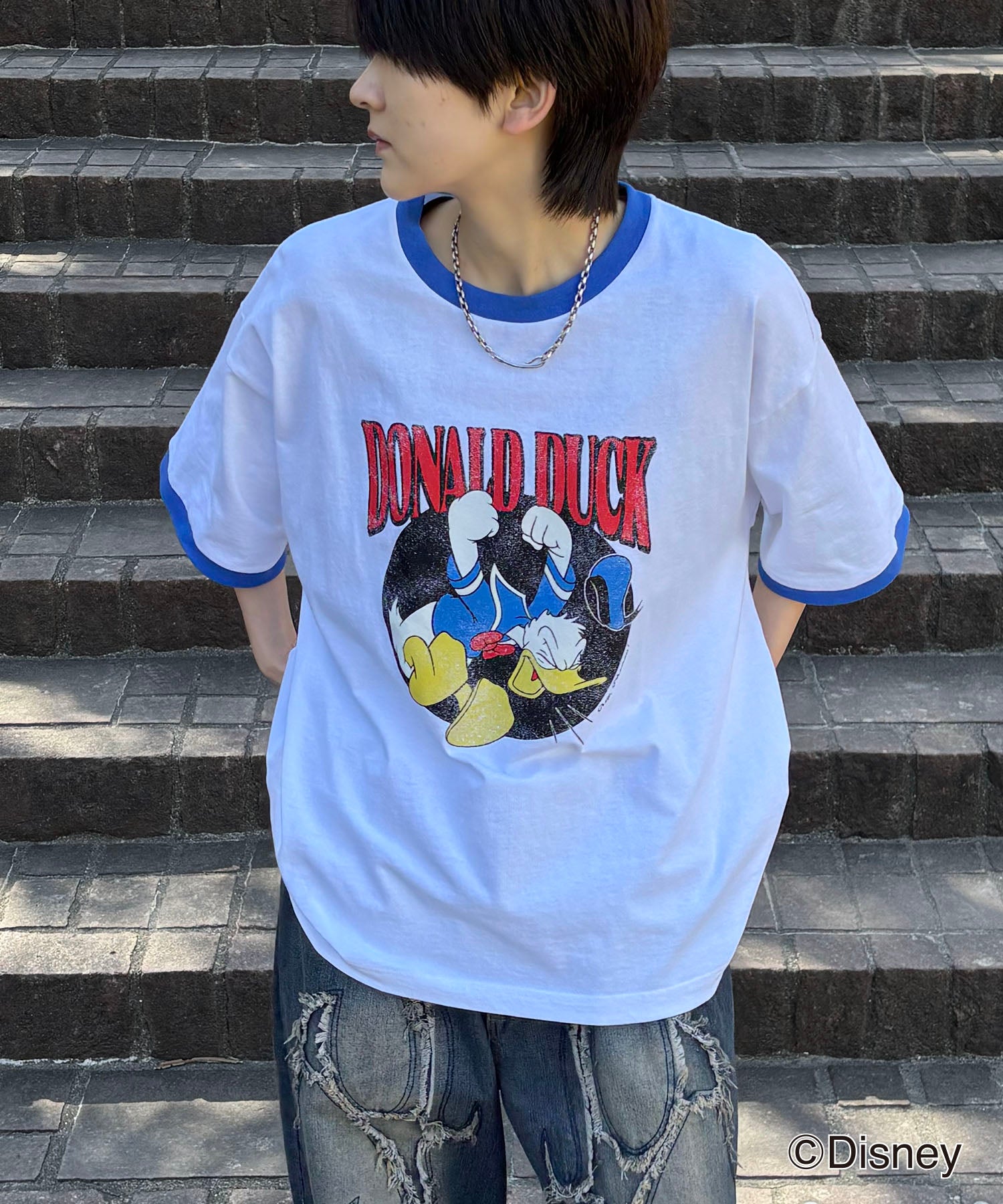 25SS Disney ヴィンテージライクプリント ドナルド リンガー半袖Tシャツ
