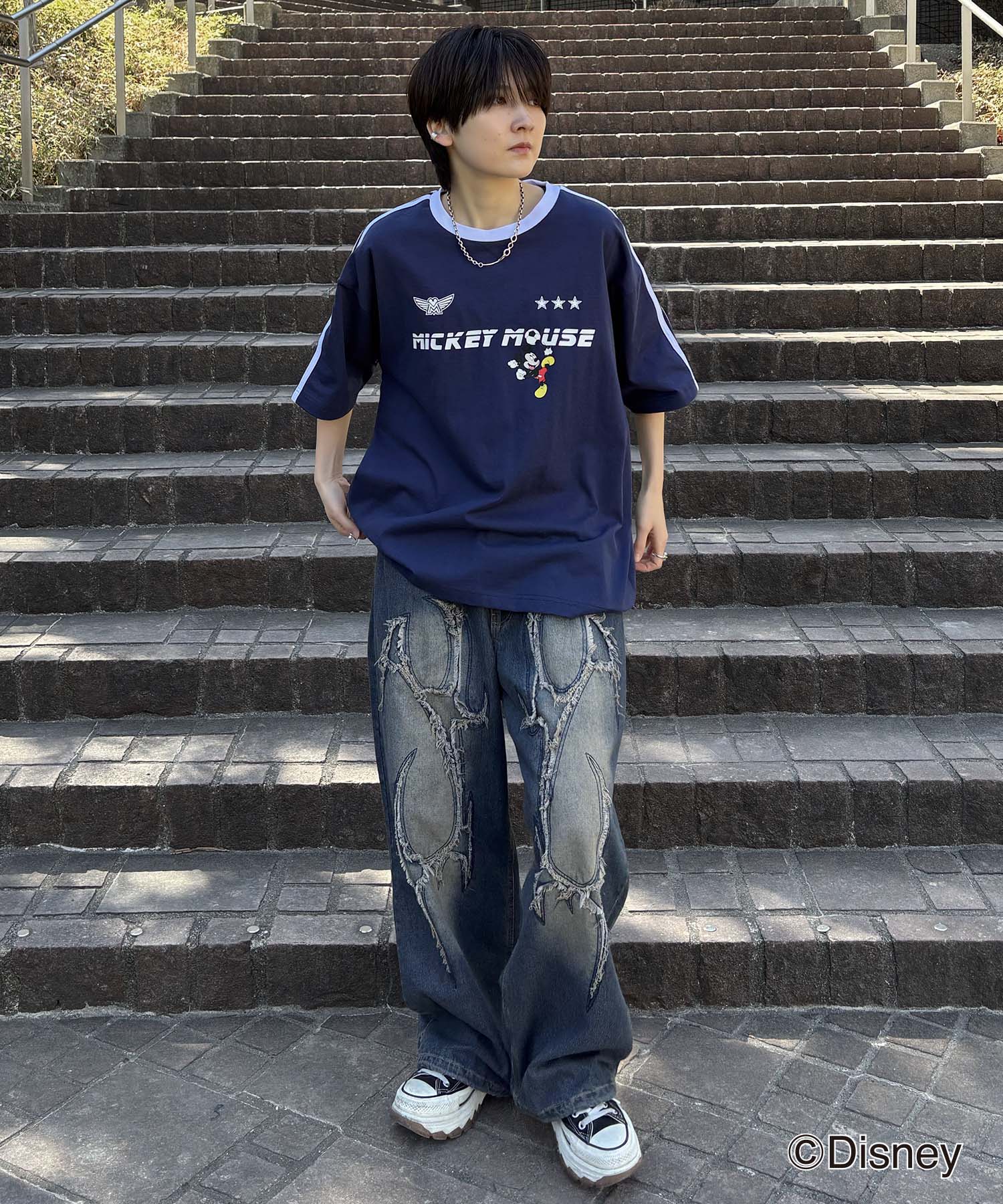 25SS Disney ユニフォームライク リブライン クルーネック半袖ゲームシャツ