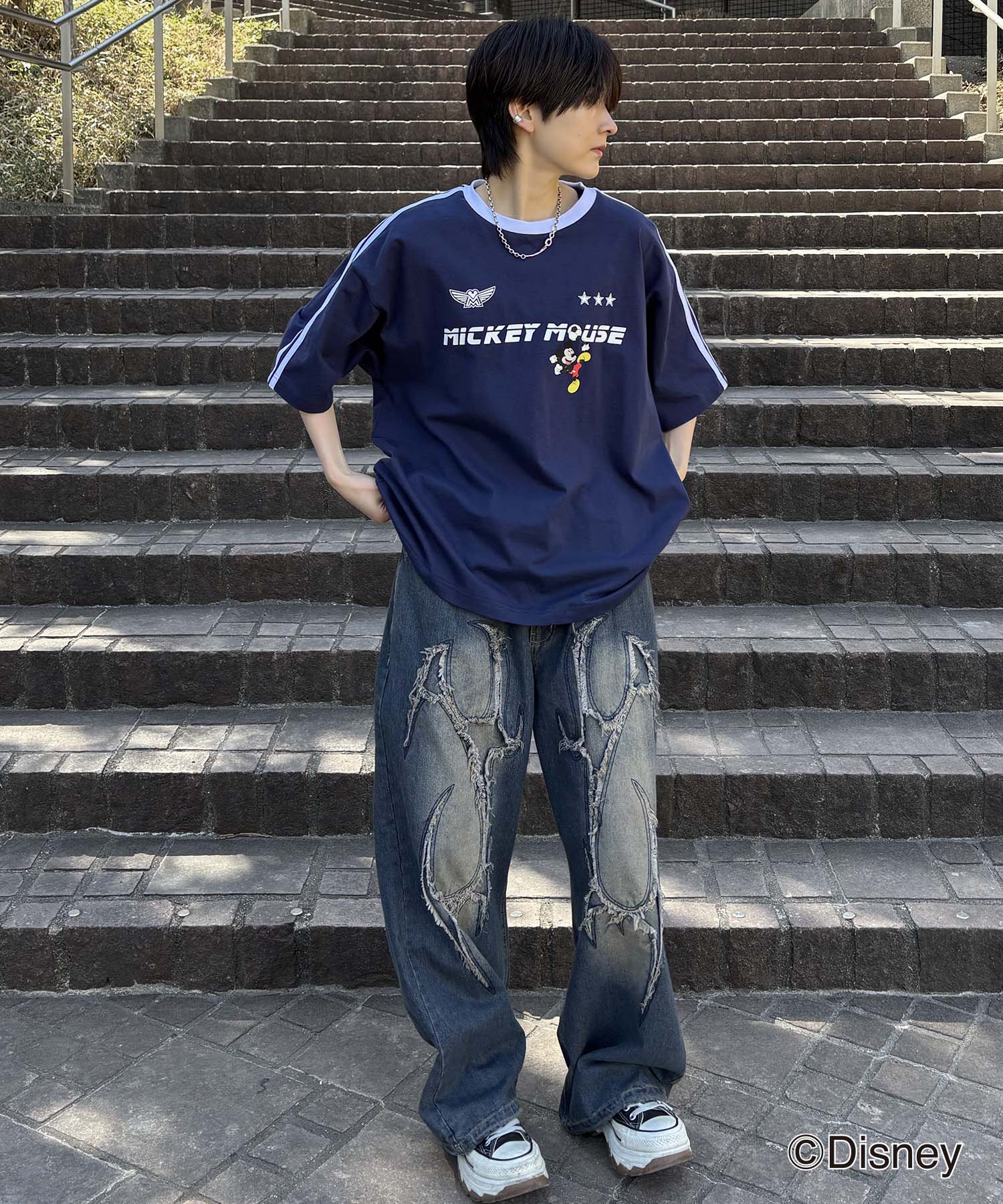 25SS Disney ユニフォームライク リブライン クルーネック半袖ゲームシャツ