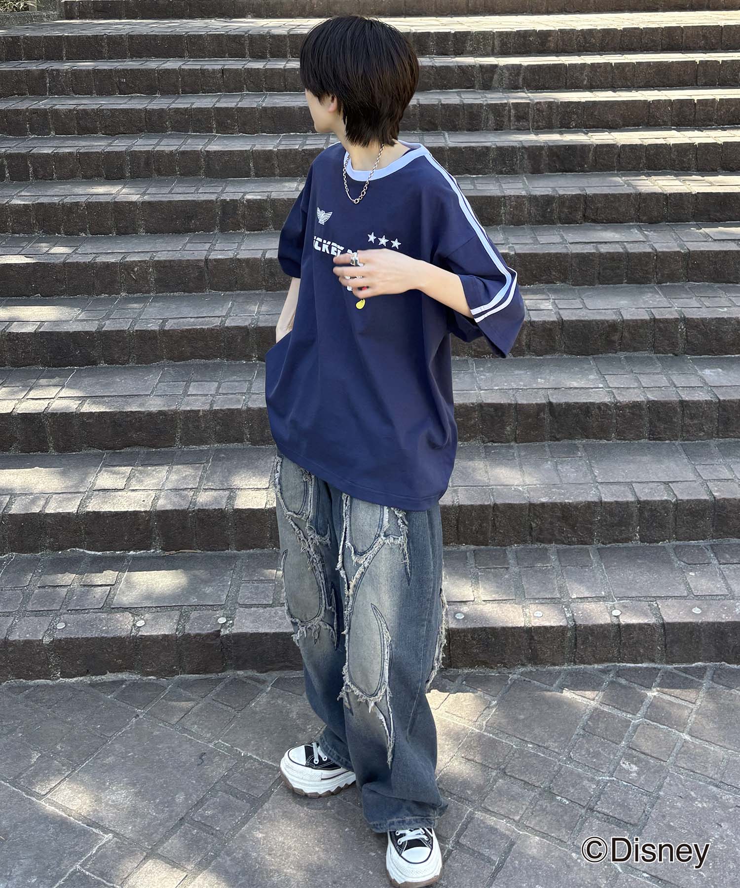 25SS Disney ユニフォームライク リブライン クルーネック半袖ゲームシャツ