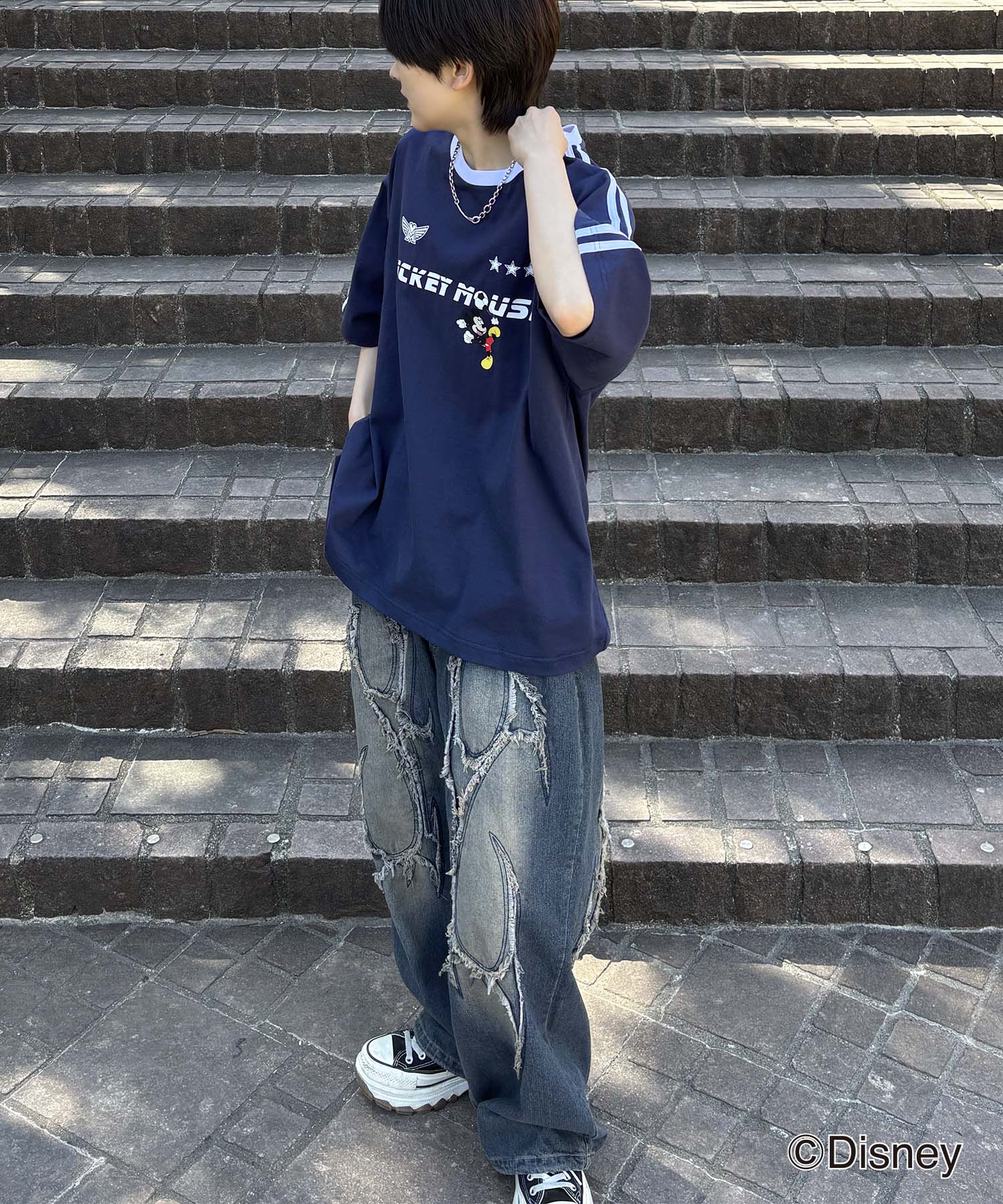 25SS Disney ユニフォームライク リブライン クルーネック半袖ゲームシャツ