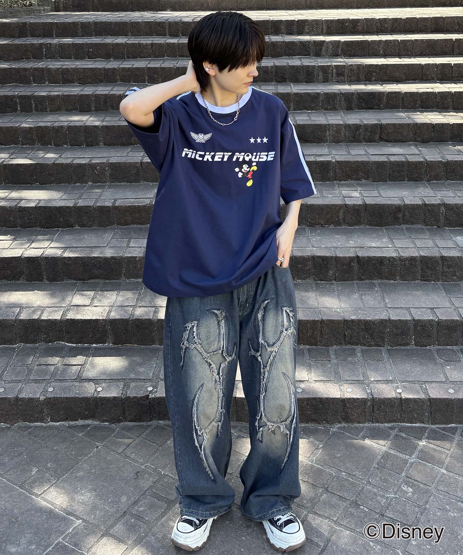 25SS Disney ユニフォームライク リブライン クルーネック半袖ゲームシャツ
