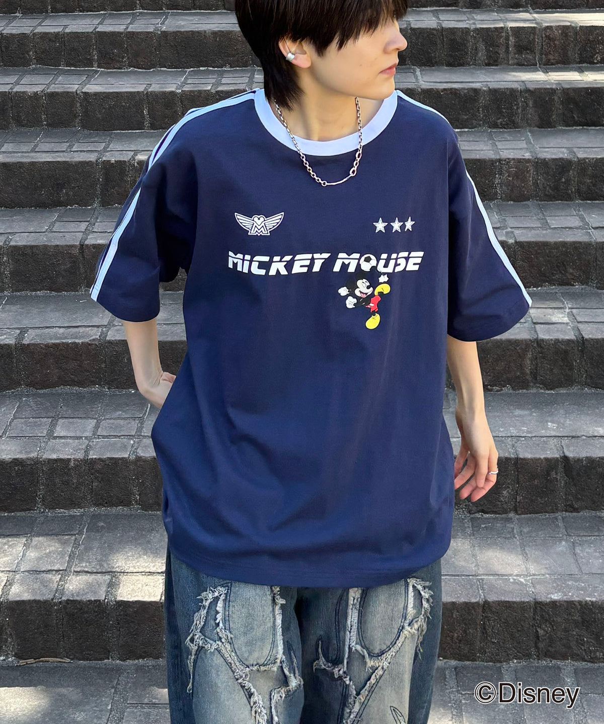 25SS Disney ユニフォームライク リブライン クルーネック半袖ゲームシャツ
