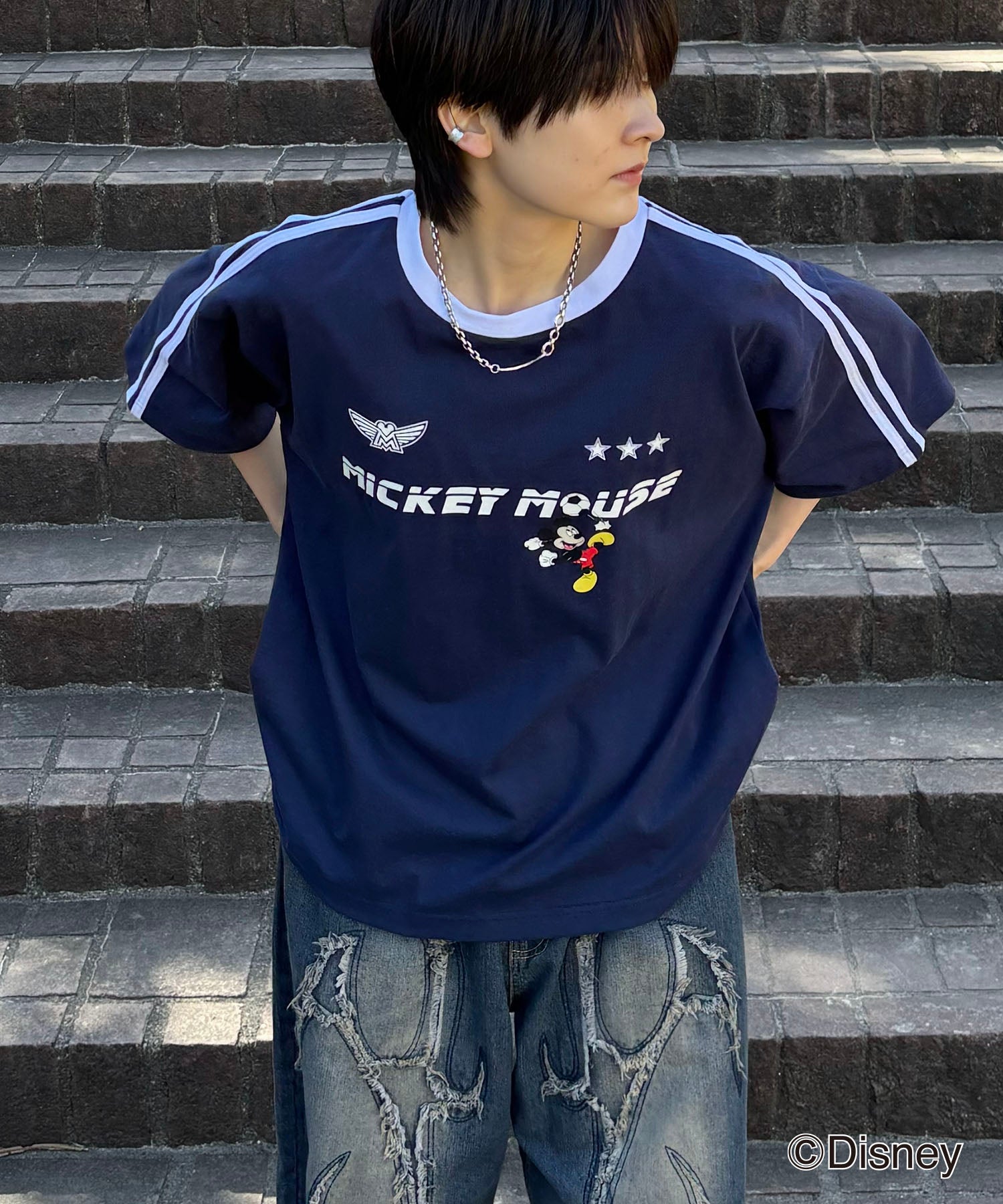 25SS Disney ユニフォームライク リブライン クルーネック半袖ゲームシャツ
